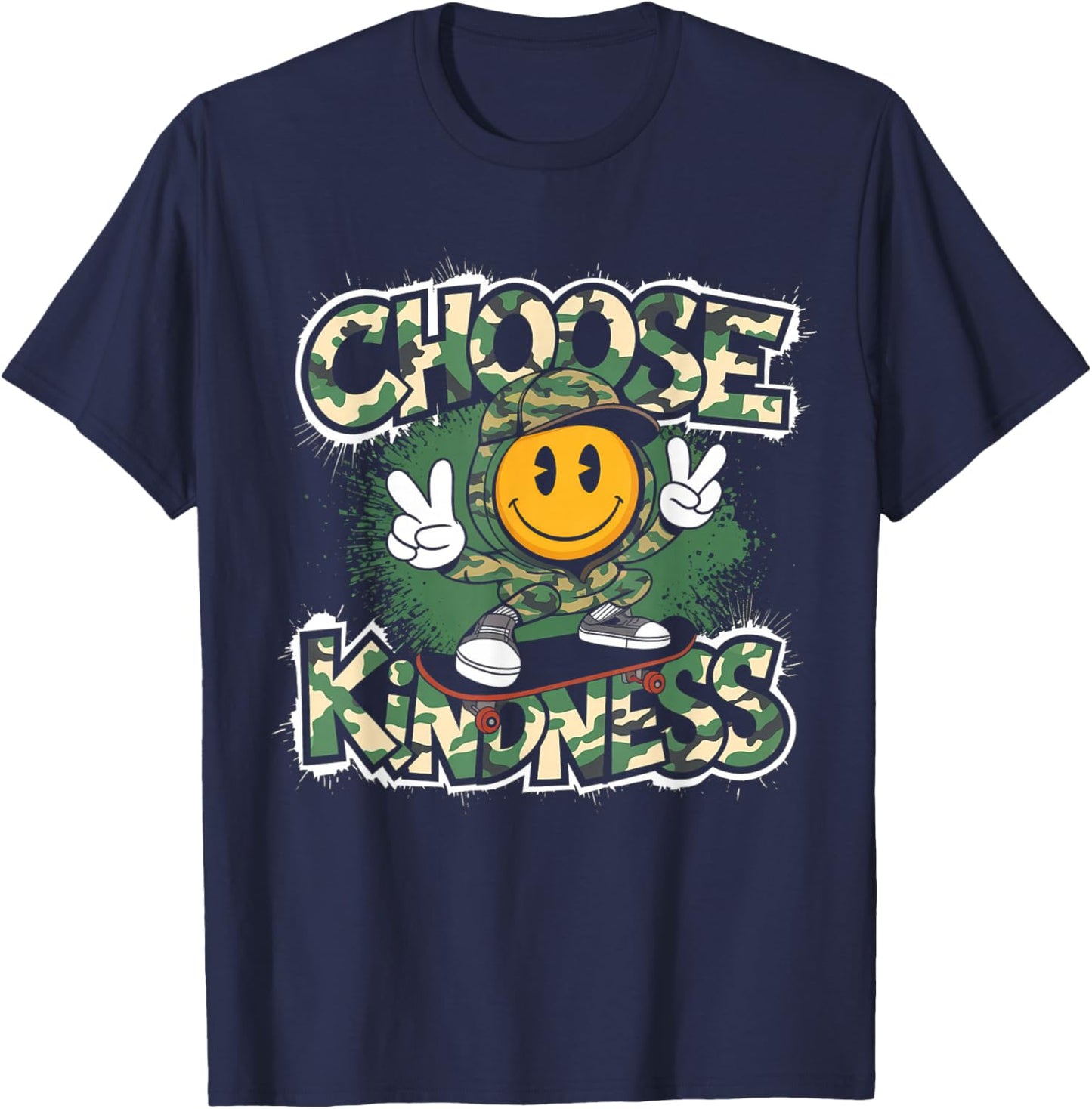 Choose Kindness Retro Camo Camouflage Kind Kids Boys T-Shirt - T-Shirt | Navy