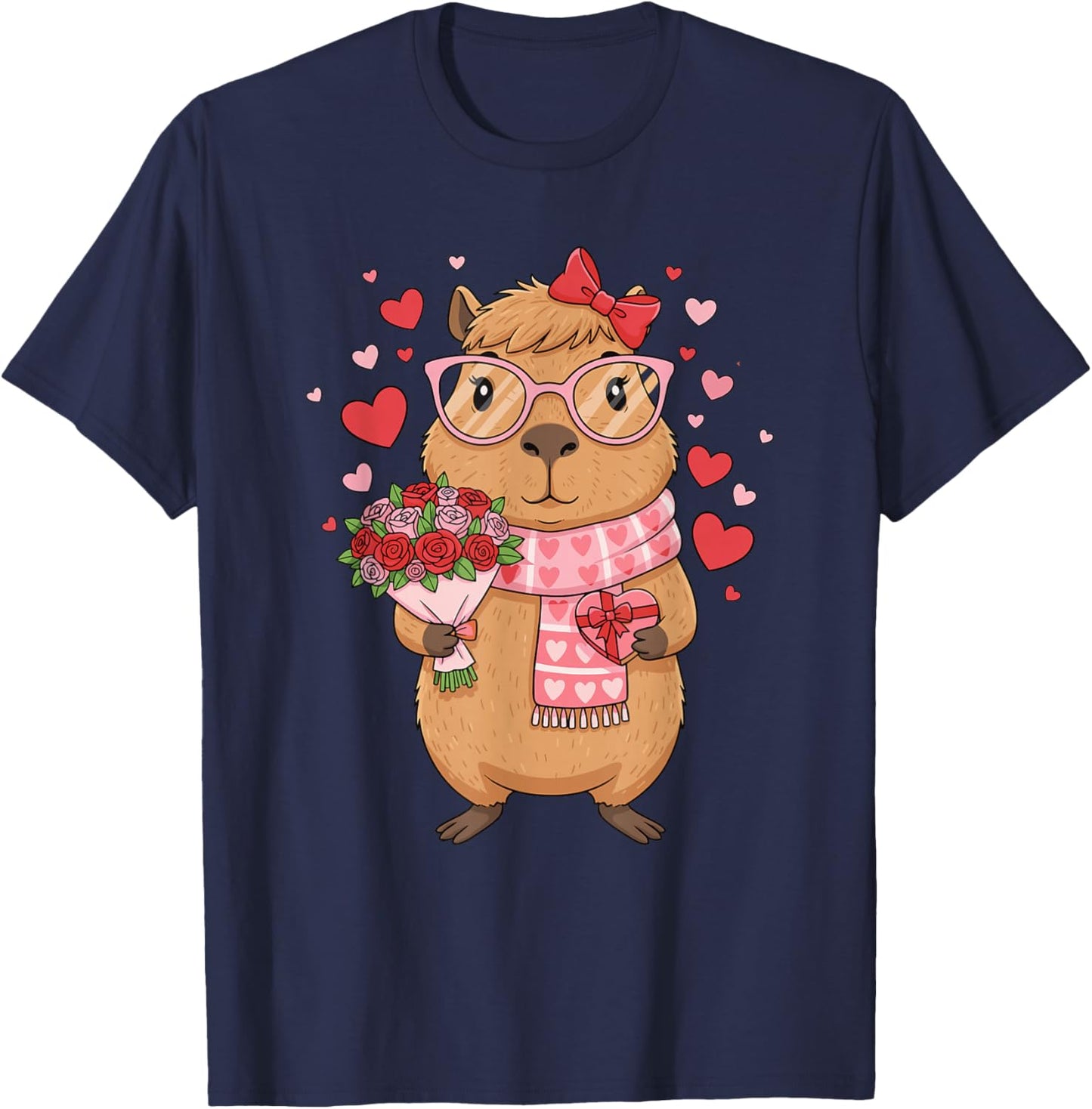 Valentine Capybara Leopard Heart Women Girl T-Shirt - T-Shirt | Navy