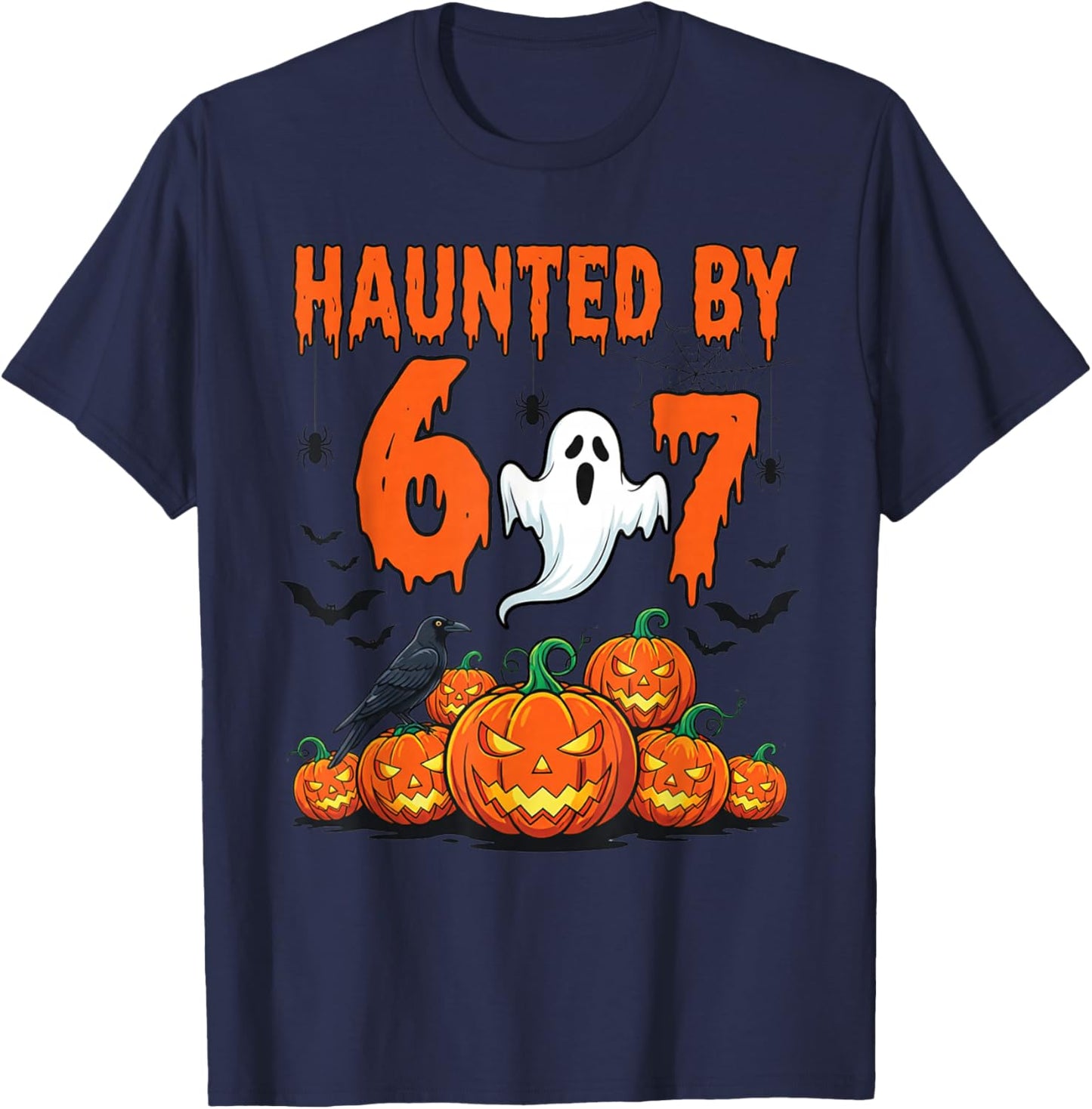Haunted by 67 Meme Funny Ghost and Pumpkin Halloween Costume T-Shirt - T-Shirt | Navy