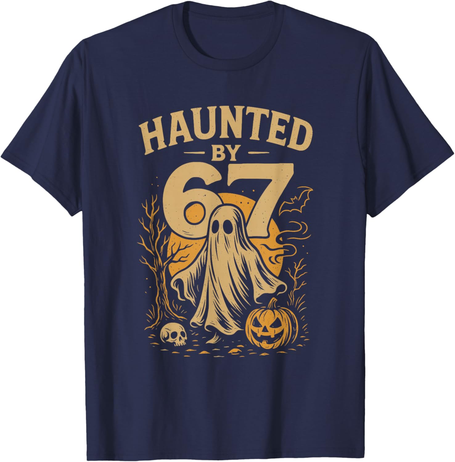 Haunted by 67 Ghost Funny Halloween Math Joke Student Retro T-Shirt - T-Shirt | Navy