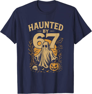 Haunted by 67 Ghost Funny Halloween Math Joke Student Retro T-Shirt - T-Shirt | Navy