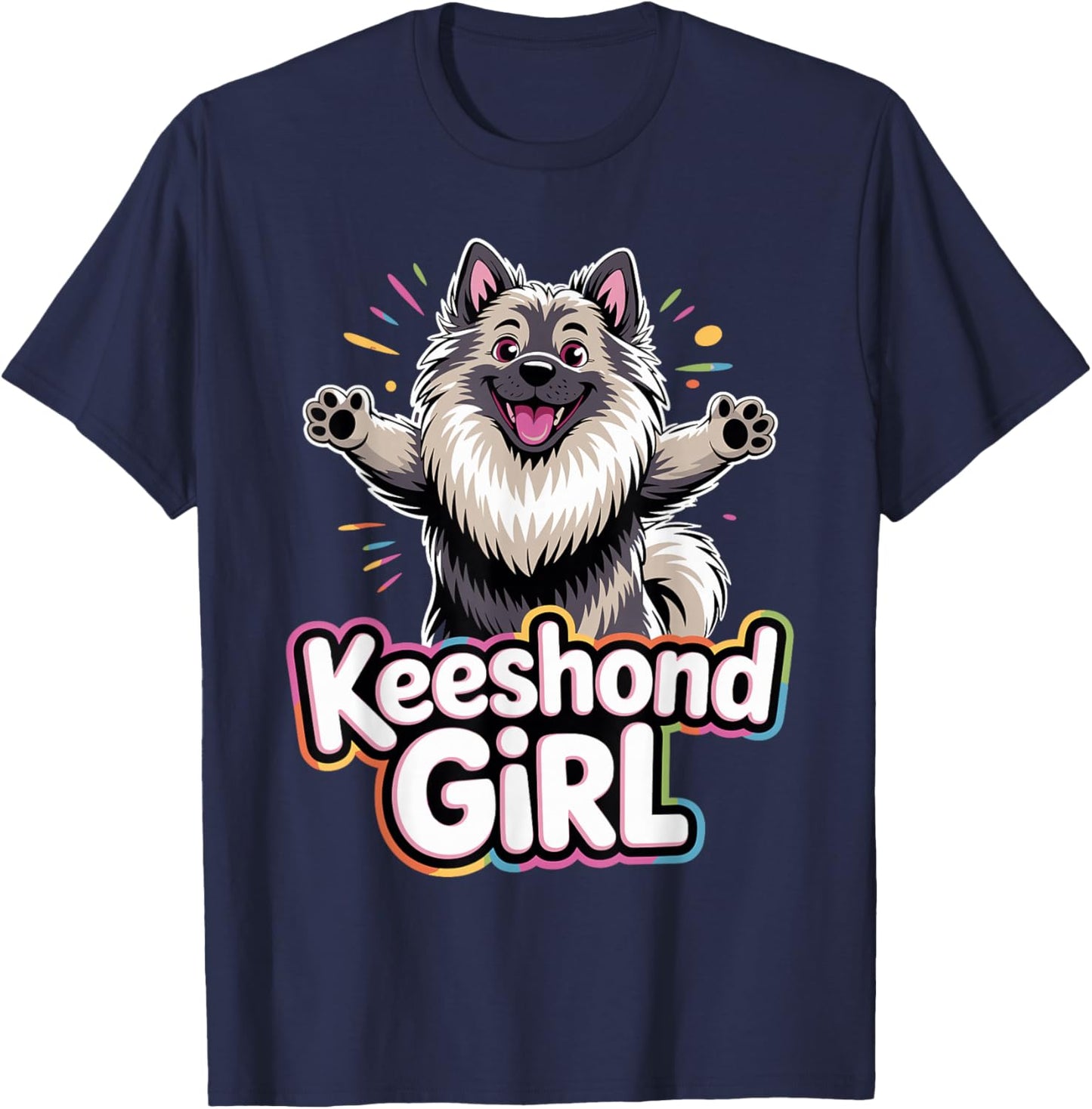 Keeshond Girl Cartoon Dutch Canine Pup Pet Dog Breed T-Shirt - T-Shirt | Navy