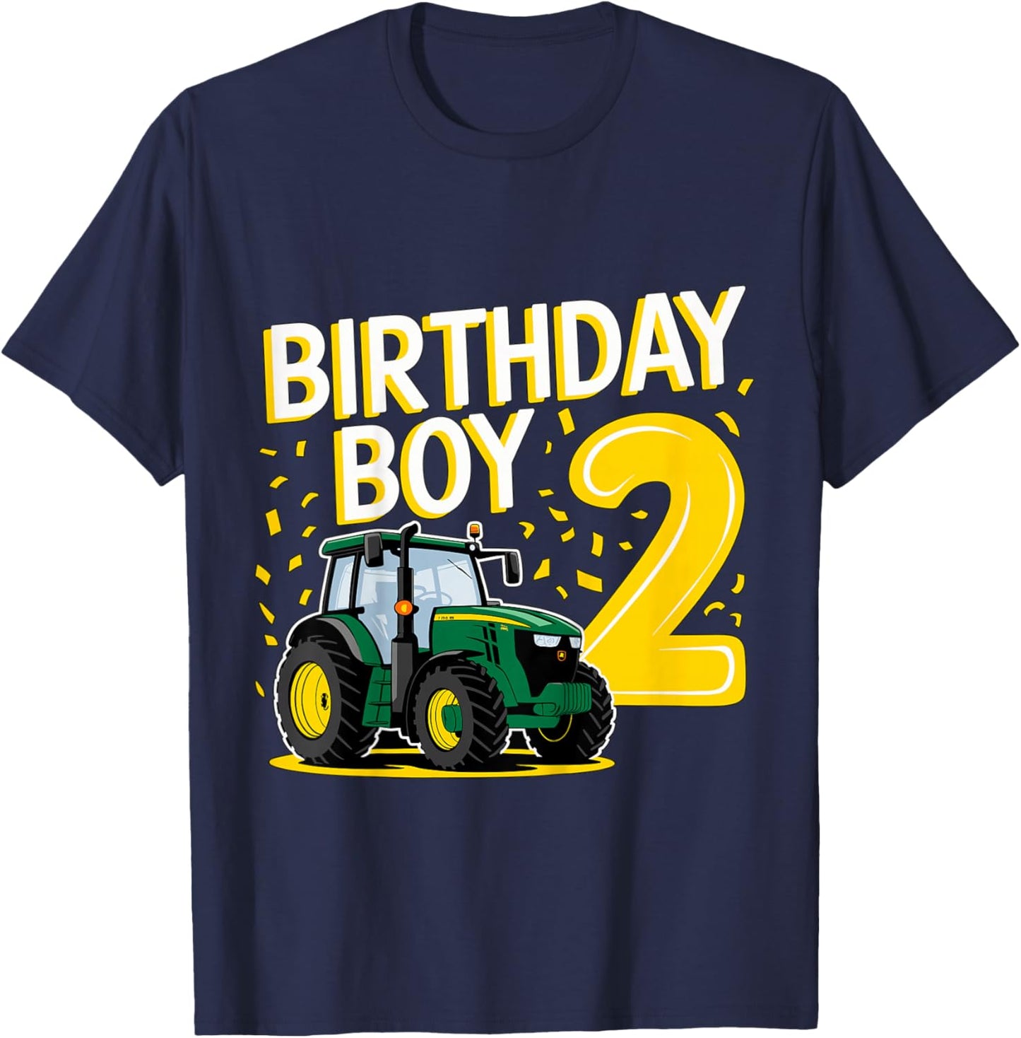 Kids 2nd Birthday Boy 2 Years Old Farmer Tractor T-Shirt - T-Shirt | Navy