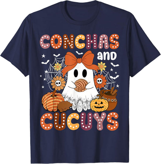 Cute Conchas and Cucuys Ghost Funny Mexican Halloween Ghost T-Shirt - T-Shirt | Navy