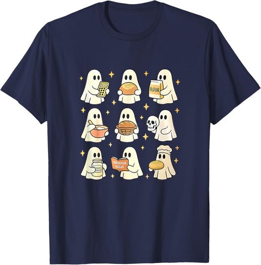 Cute Ghosts Baking Sourdough Bread Halloween Theme T-Shirt - T-Shirt | Navy