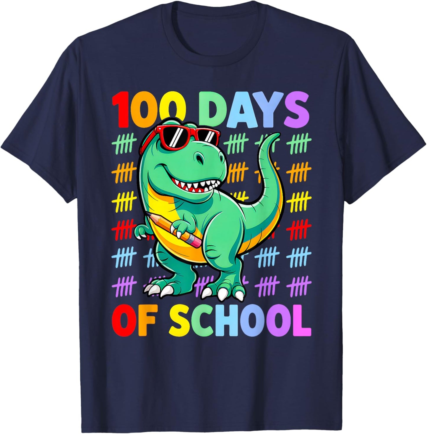 Dinosaur 100 Days of School Boys 100th Day of School Kids T-Shirt - T-Shirt | Navy