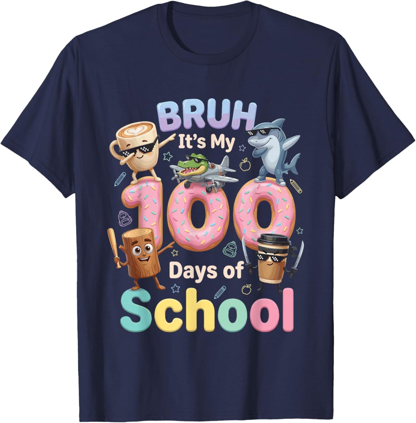 Bruh It is My 100 Days of School Italian Brainrot Meme Lover T-Shirt - T-Shirt | Navy