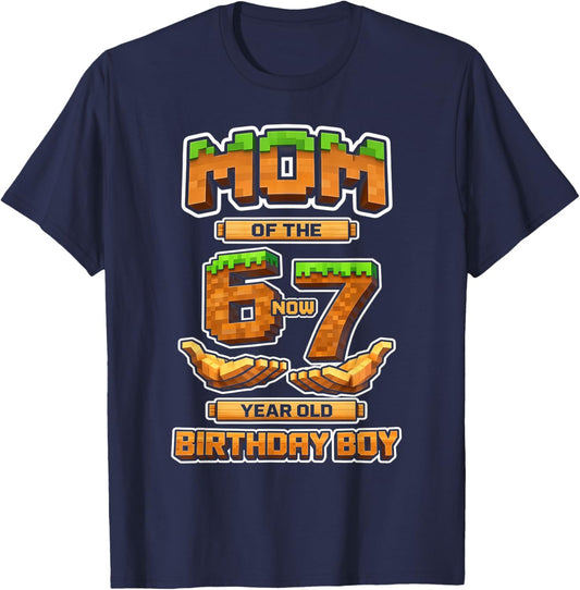 Birthday Boy 6 Now 7 Year Old 6-7 Pixel Game 67 Mom T-Shirt - T-Shirt | Navy
