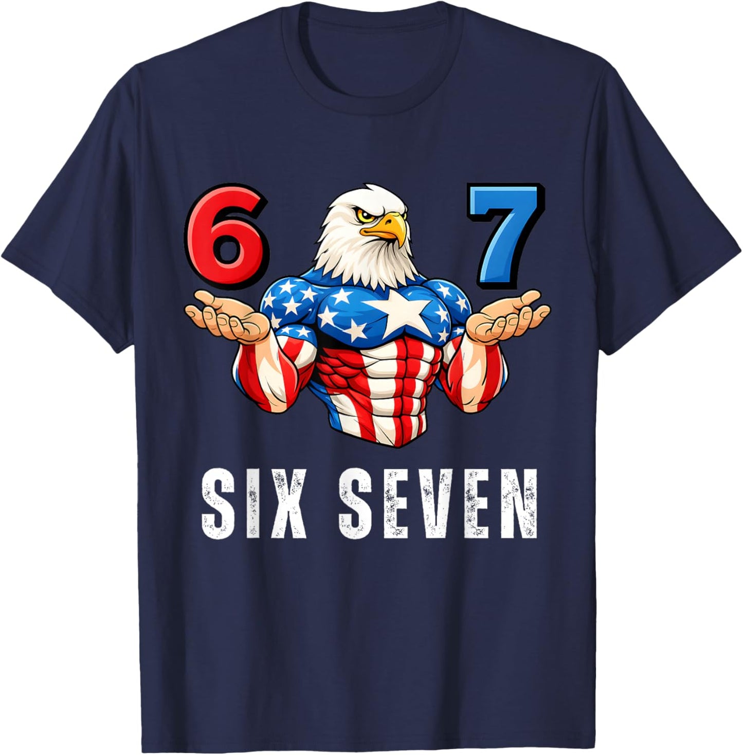 67 Six Seven Meme Funny 4th of July Eagle American Flag Kids T-Shirt - T-Shirt | Navy