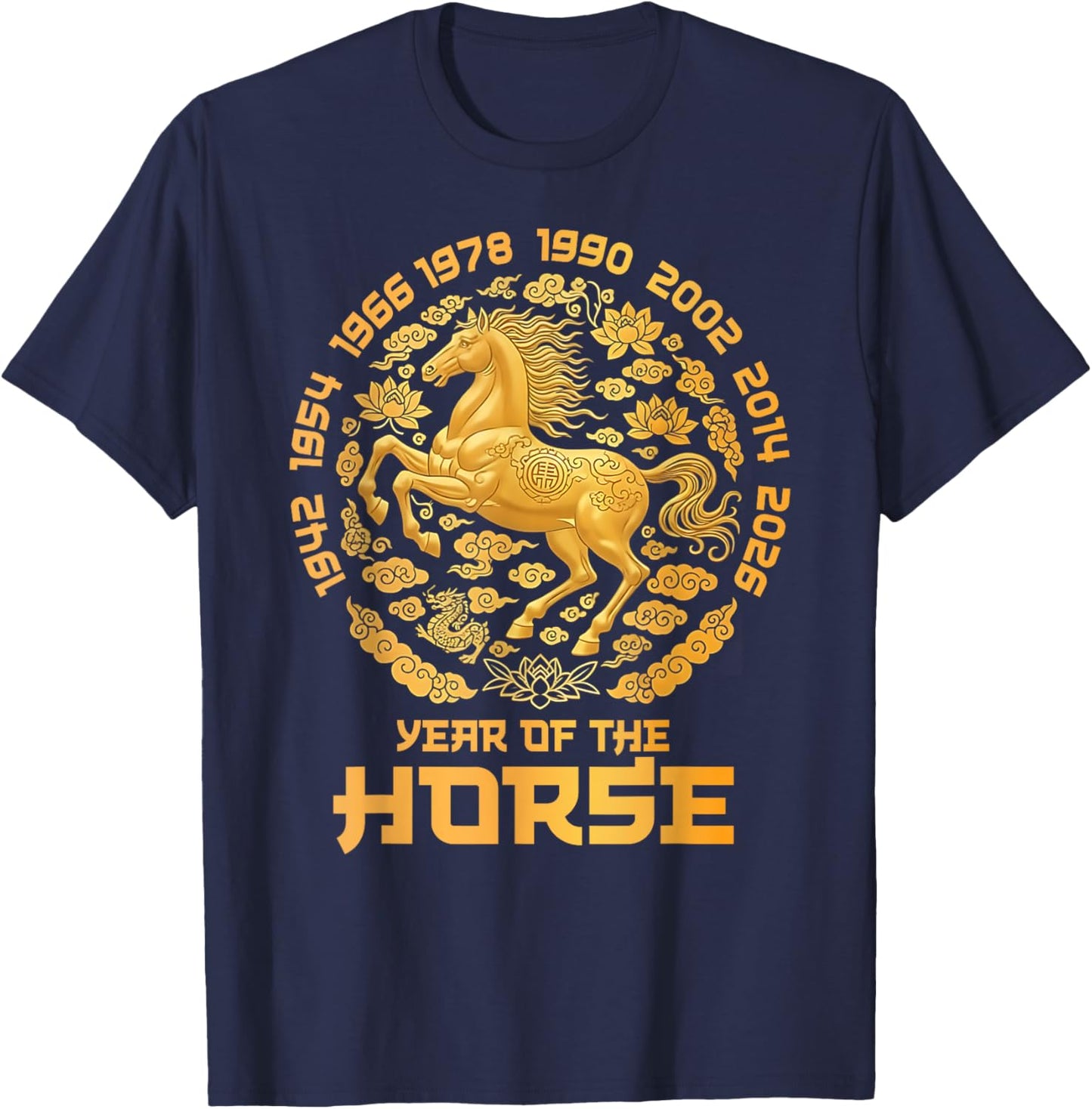 Chinese New Year 2026 Year of The Horse Lunar Golden Horse T-Shirt - T-Shirt | Navy