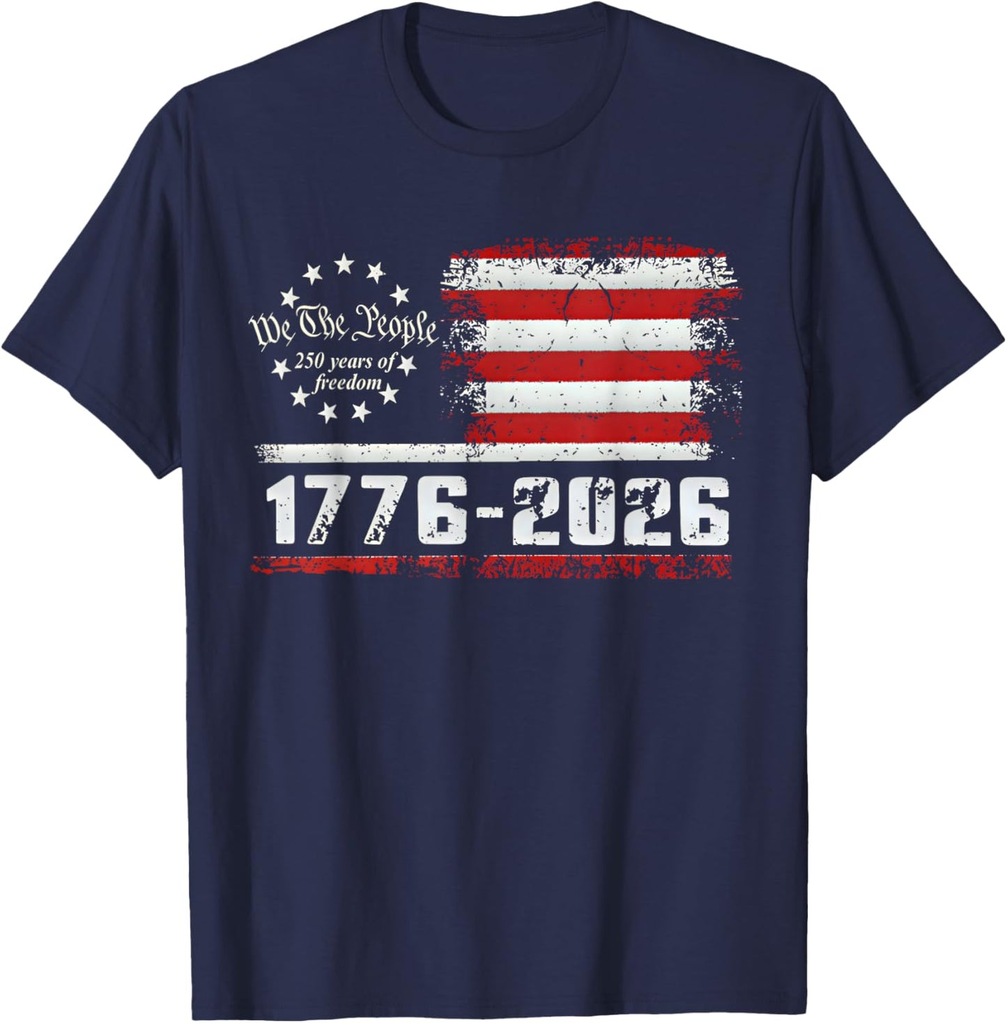 4th of July American Flag Vintage 250 Years 1776 2026 USA T-Shirt - T-Shirt | Navy
