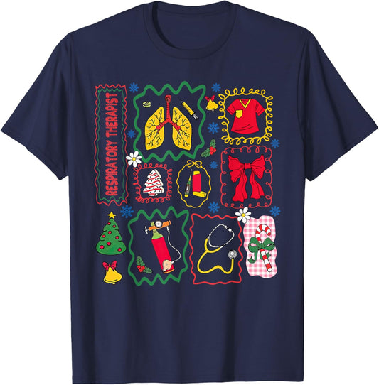 Respiratory Therapist Christmas Stamp Lung Squad Nurse Team T-Shirt - T-Shirt | Navy