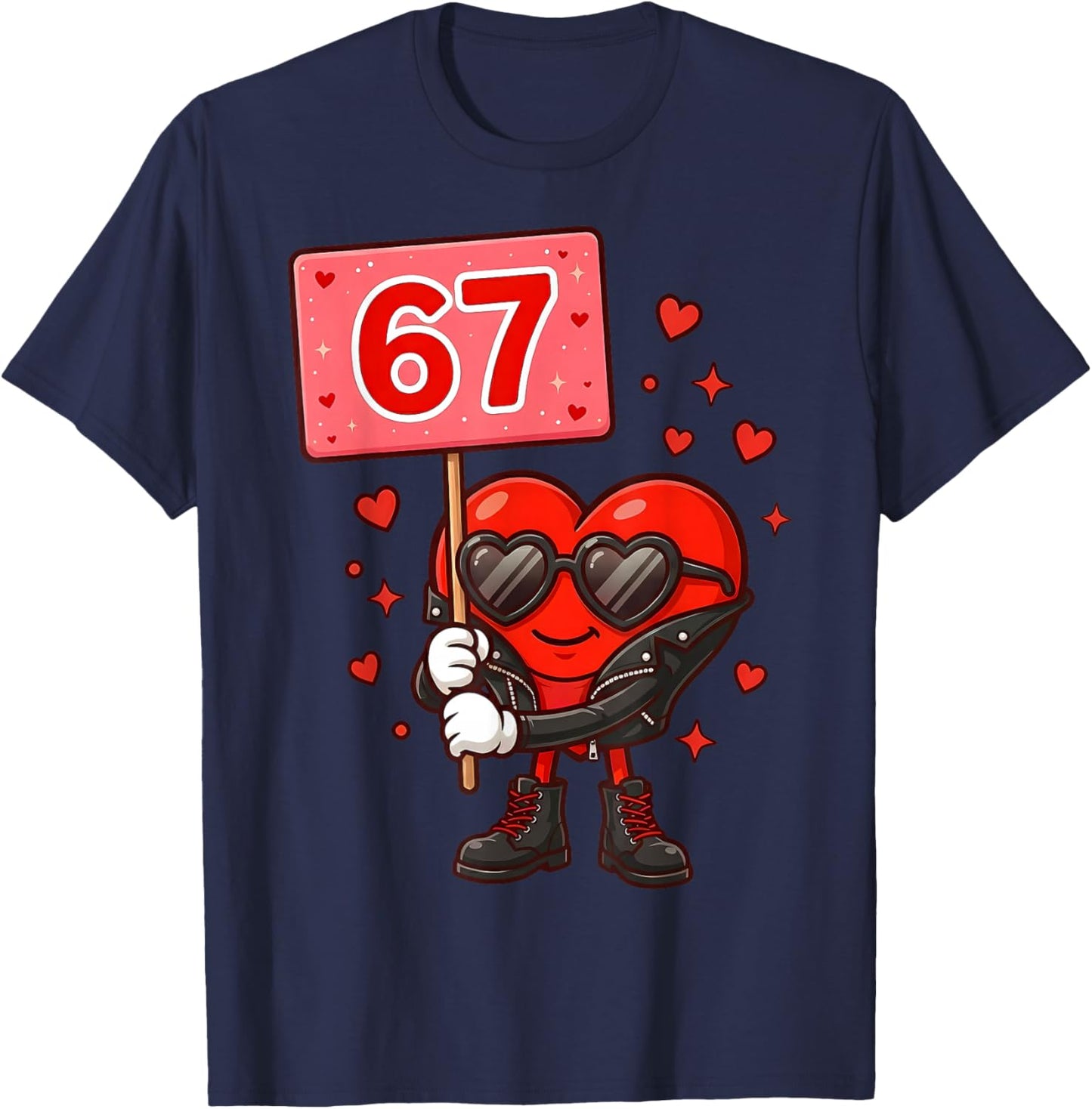67 Six Seven Valentine Preppy Pink Heart Boys Girls Kids T-Shirt - T-Shirt | Navy