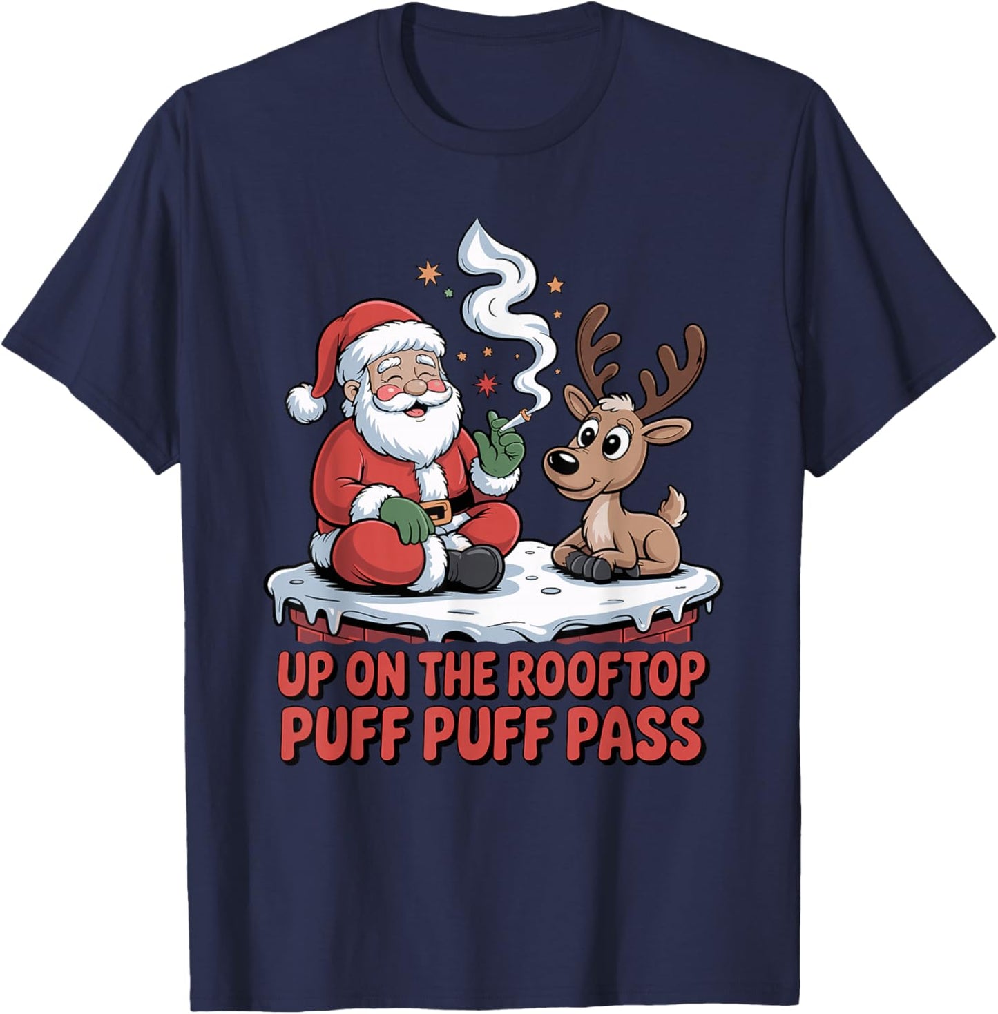 Santa Weed Funny 420 Stoner Christmas Cannabis Design T-Shirt - T-Shirt | Navy