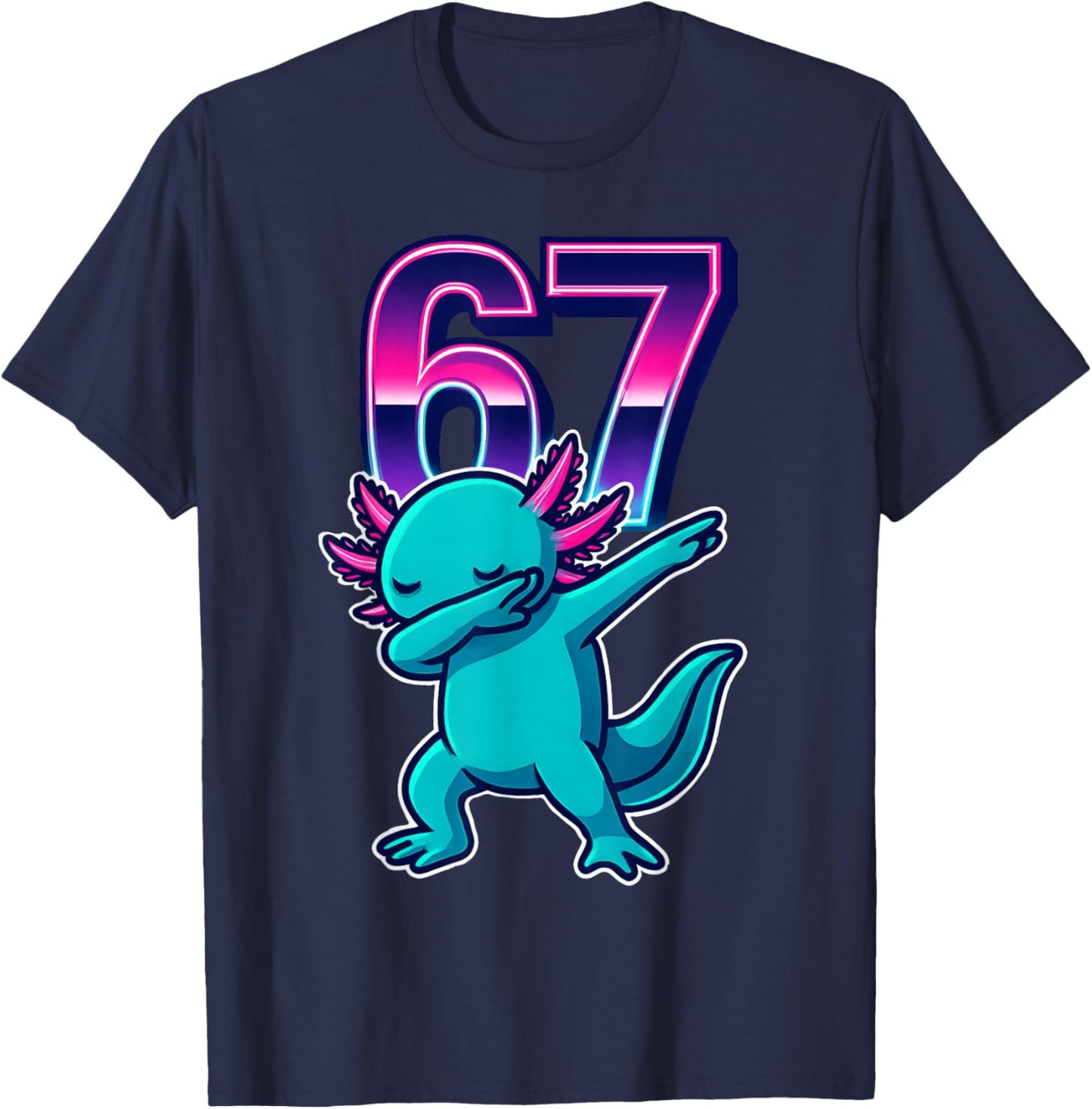 Funny Dabbing Axolotl 67 Meme Retro 80s Girls Boys Teens T-Shirt - T-Shirt | Navy