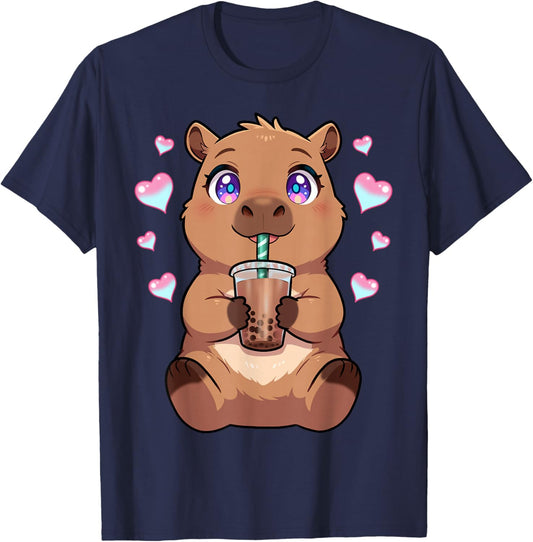 Kids Kawaii Capybara Graphic for Girls Capybara T-Shirt - T-Shirt | Navy