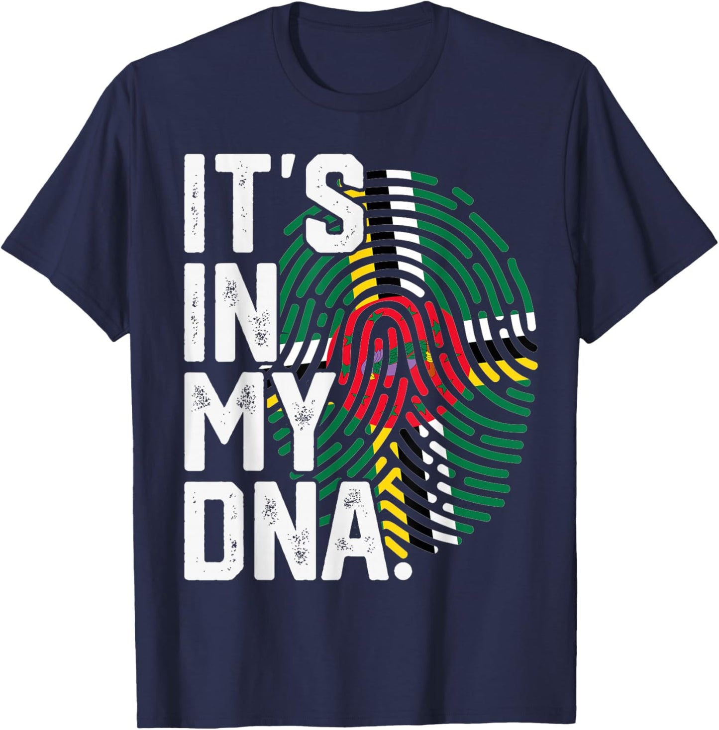 Dominica Roots Flag Fingerprint Graphic Patriotic T-Shirt - T-Shirt | Navy