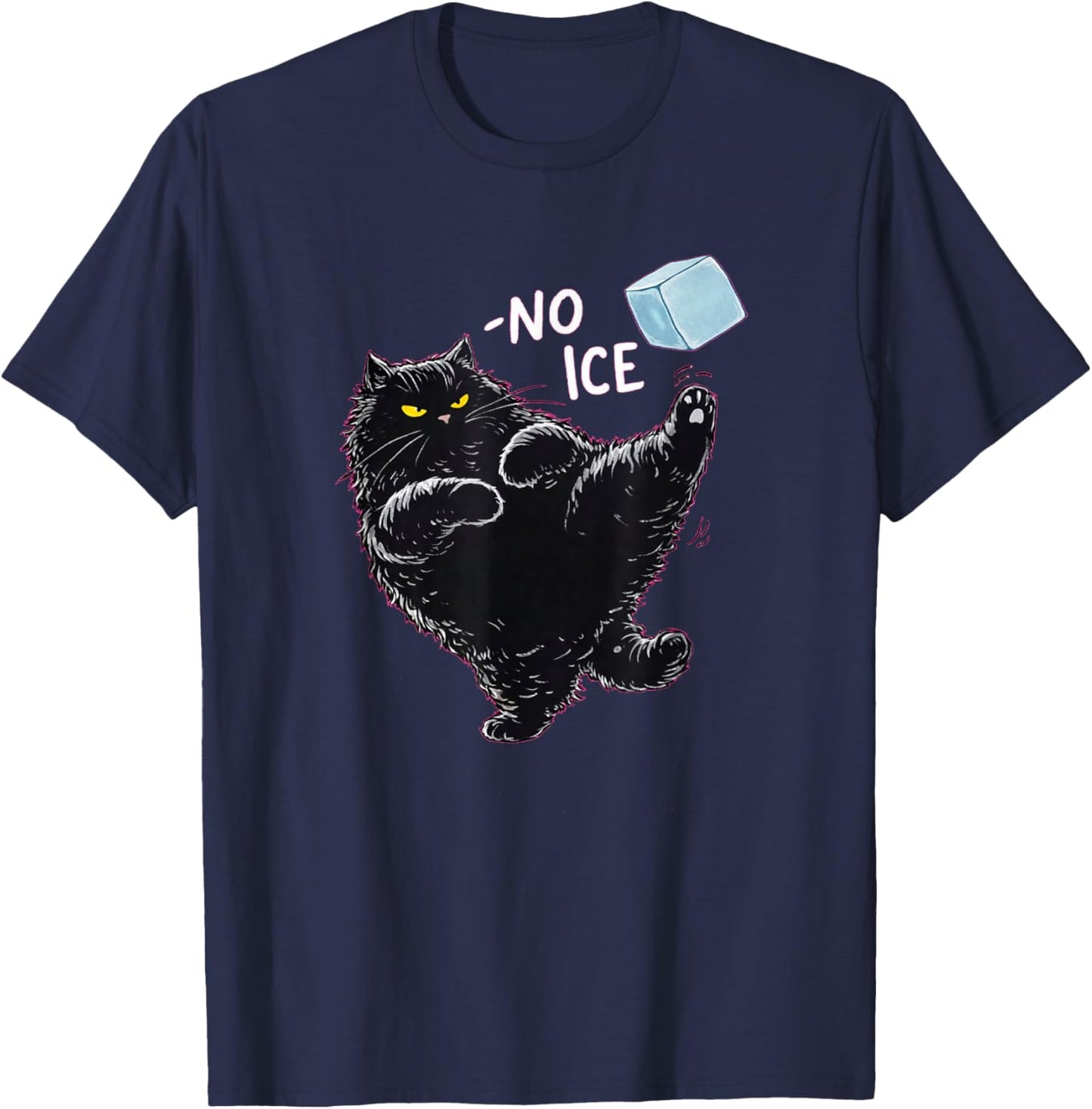 No Ice Please! Funny Anti-Ice Black Cat T-Shirt - T-Shirt | Navy