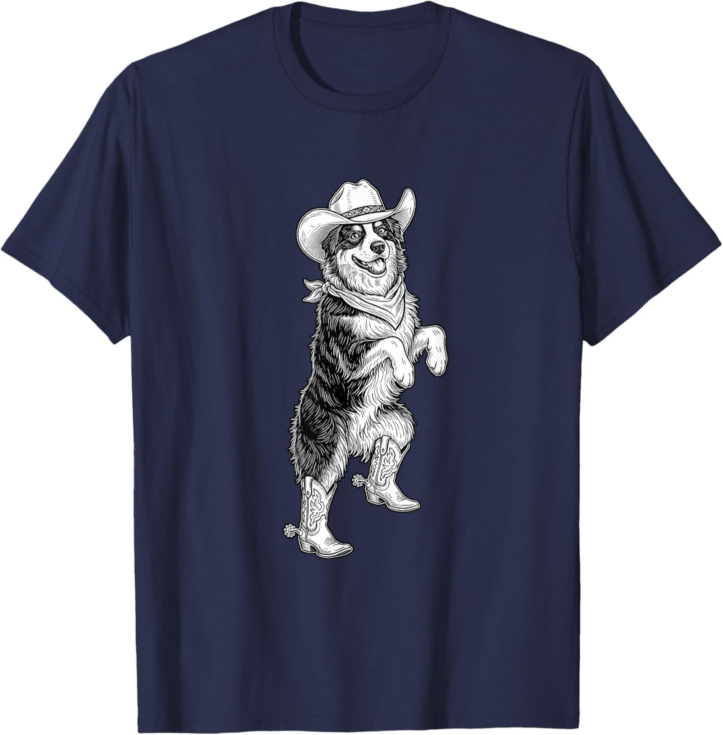 Howdy Australian Shepherd Cowboy Western Country Vintage T-Shirt - T-Shirt | Navy