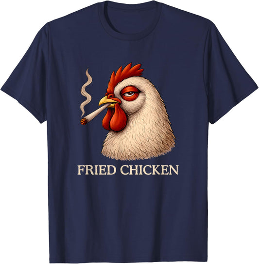 Fried Chicken Smoking Joint Funny Weed Lover Cannabis 420 T-Shirt - T-Shirt | Navy