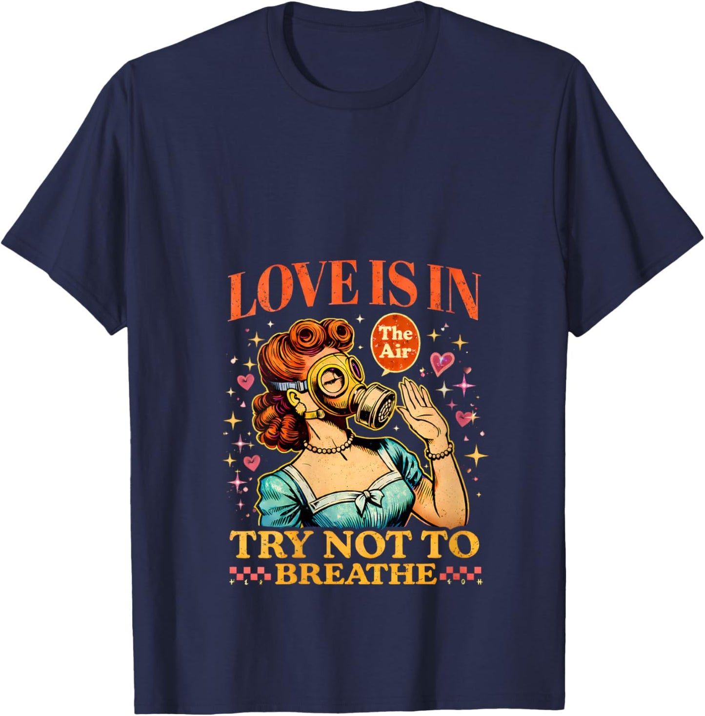 Women's Funny Valentine Gas Mask Love is in The Air V-Neck T-Shirt - T-Shirt | Navy