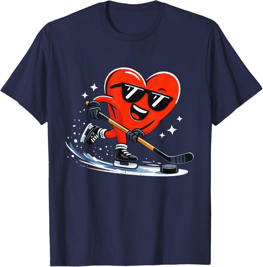 Valentine Hockey Heart Sport Valentines Day Men Boys Kids T-Shirt - T-Shirt | Navy