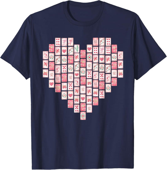 Valentine’s Mahjong Tiles Coquette Aesthetic Cute Love Heart T-Shirt - T-Shirt | Navy