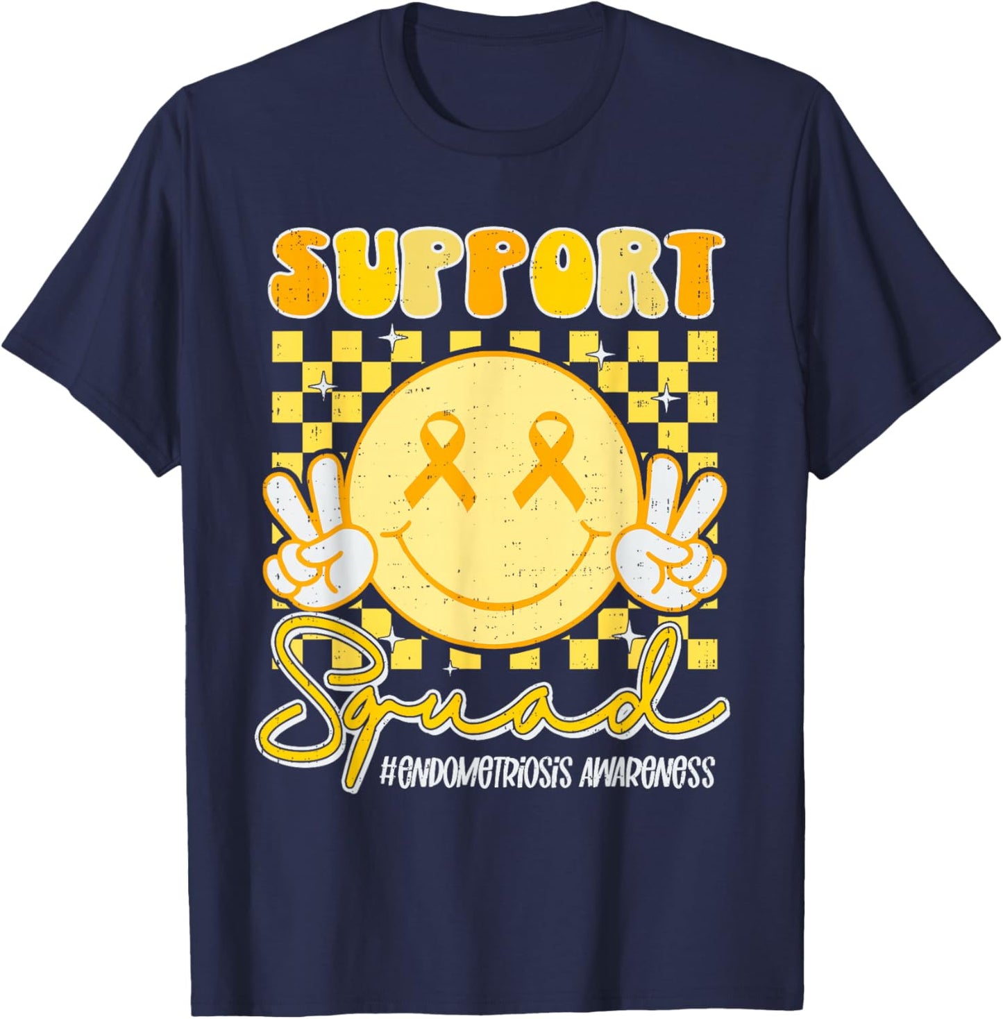 Endometriosis Awareness Heart Yellow Ribbon Endo Support T-Shirt - T-Shirt | Navy