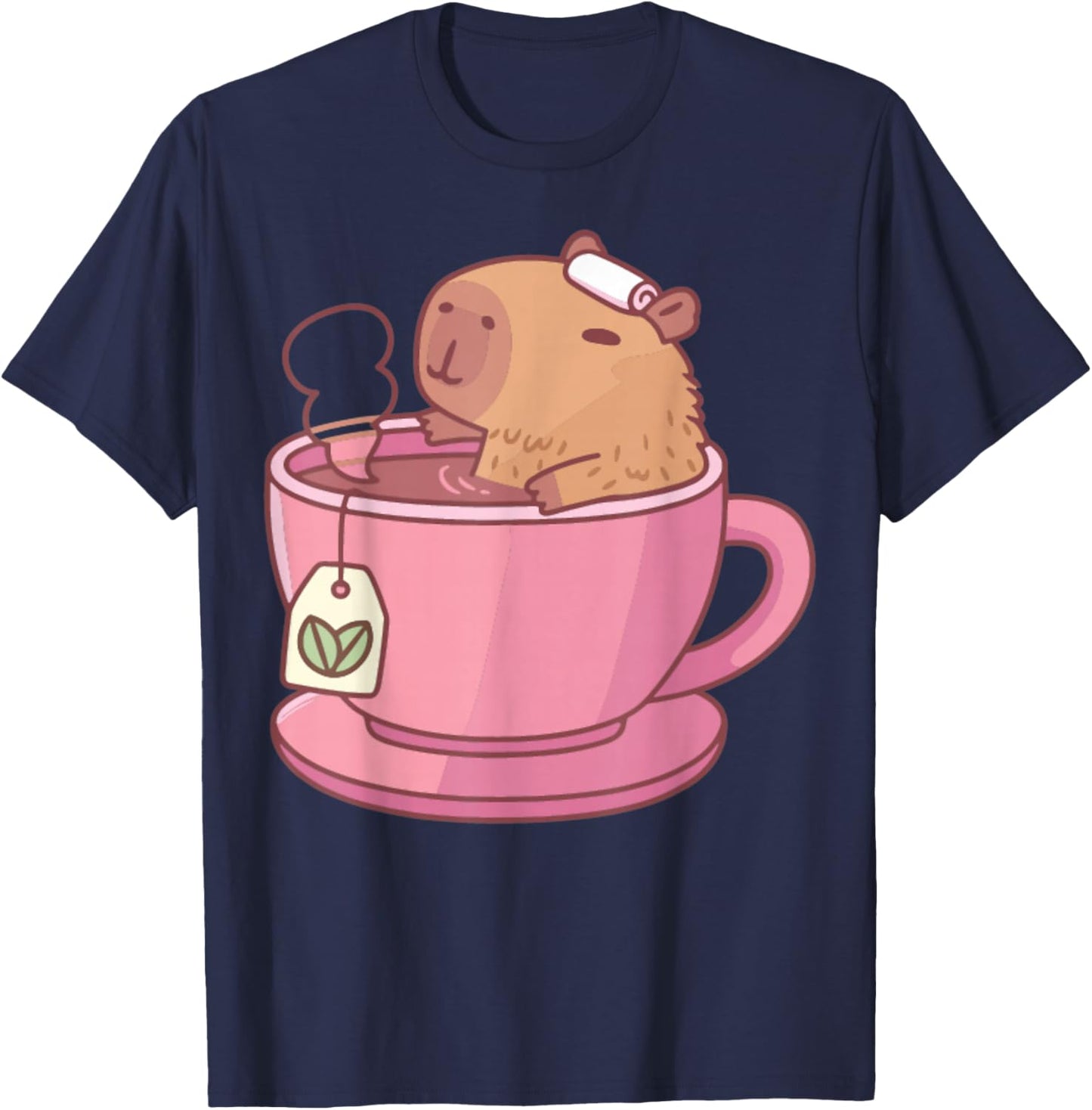 Cute Capybara Tea Aesthetic Women Girls Cozy T-Shirt - T-Shirt | Navy