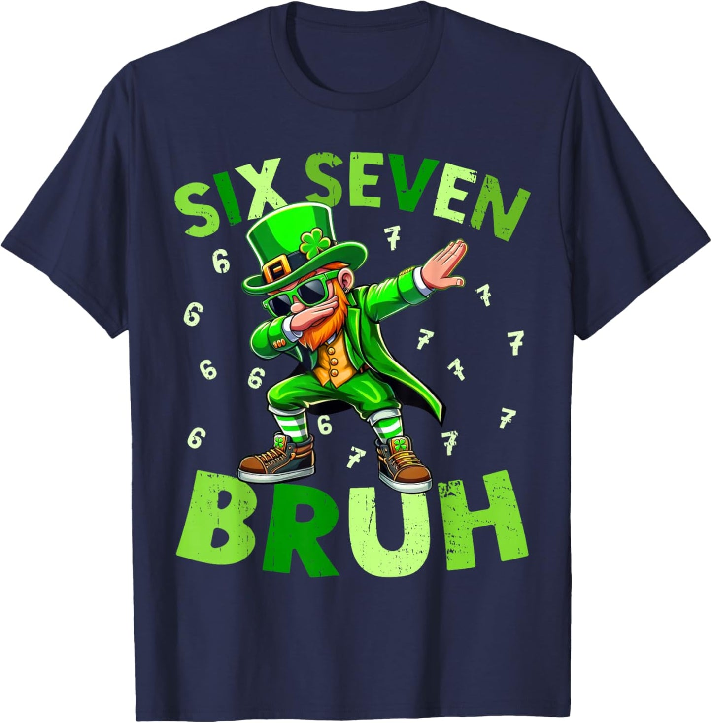 Six Seven Bruh St Patricks Day Shirt Dabbing Leprechaun Kids T-Shirt - T-Shirt | Navy