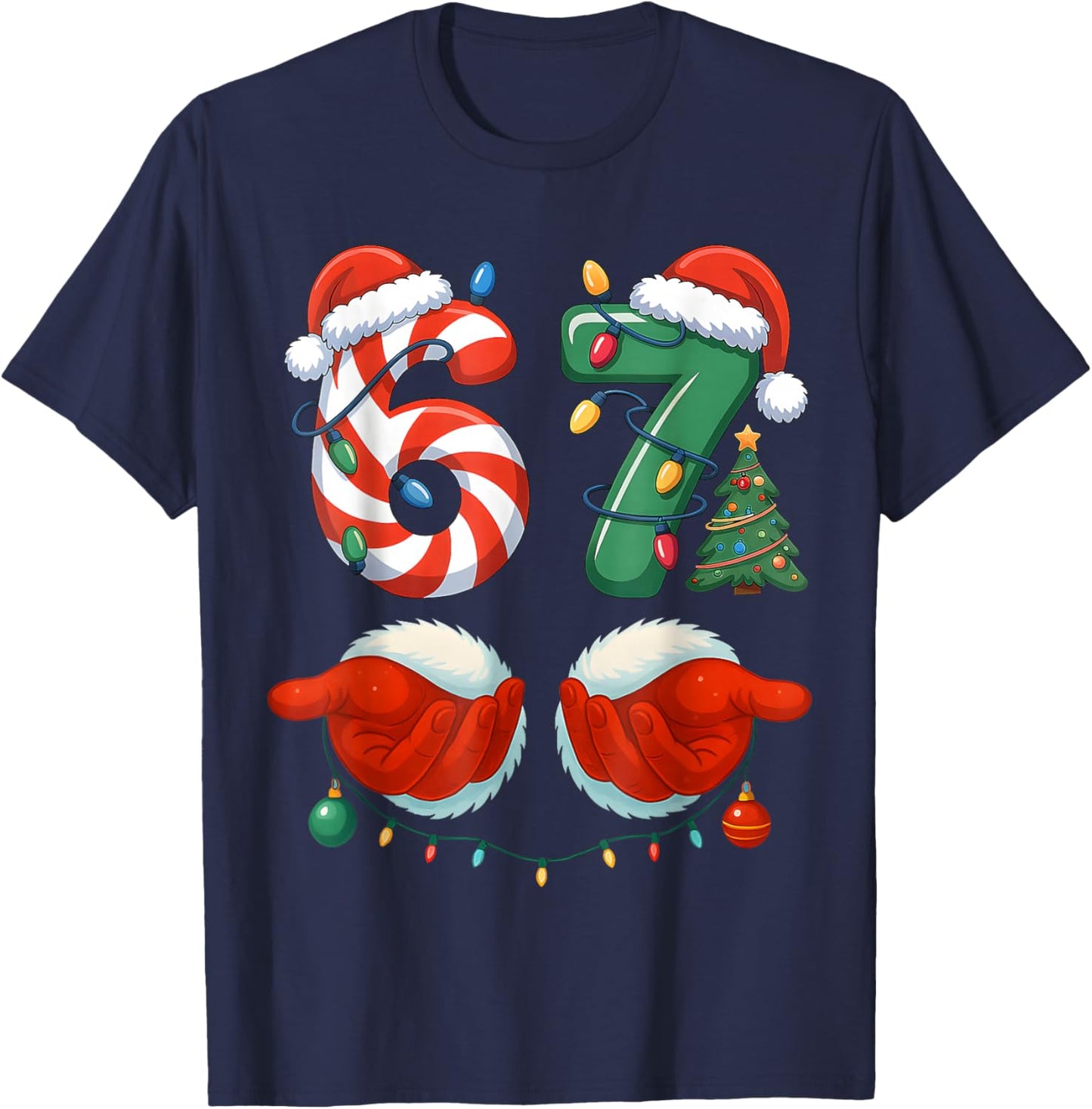 67 Christmas 6 7 Meme Pajamas Holiday Gen Alpha Slang T-Shirt - T-Shirt | Navy