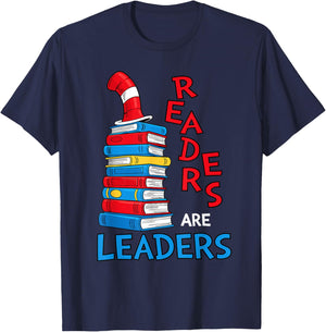 Readers are Leaders Reading Book Lovers Teacher Women Kids T-Shirt - T-Shirt | Navy