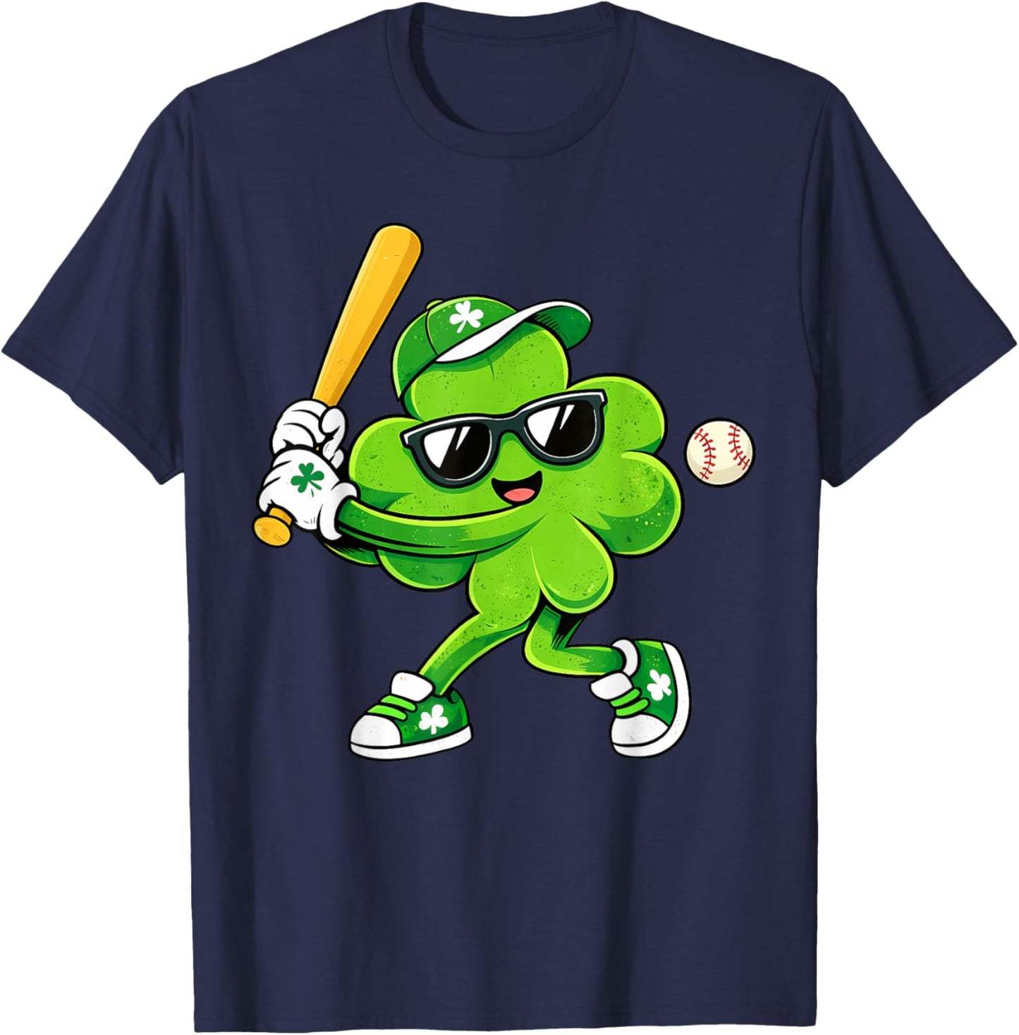Lucky Shamrock Playing Baseball Funny St Patrick's Kids Boys T-Shirt - T-Shirt | Navy