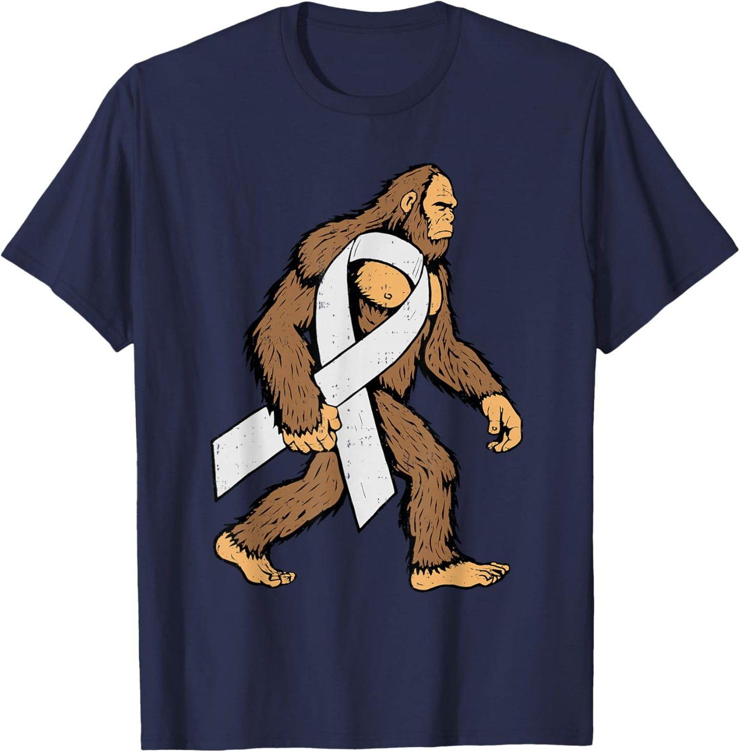 Lung Cancer Awareness Bigfoot White Ribbon Support Dad T-Shirt - T-Shirt | Navy