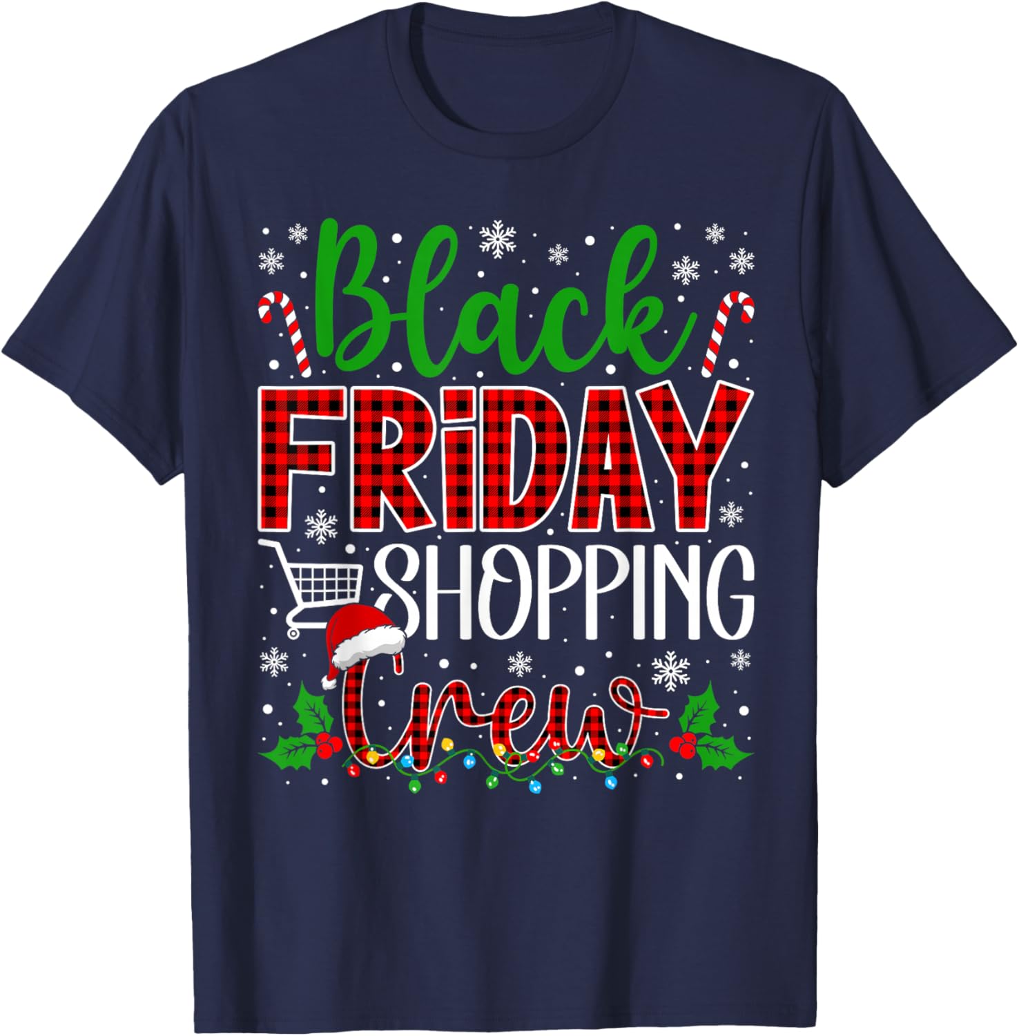Funny Friday Shopping Crew Christmas Black Shopping Family T-Shirt - T-Shirt | Navy