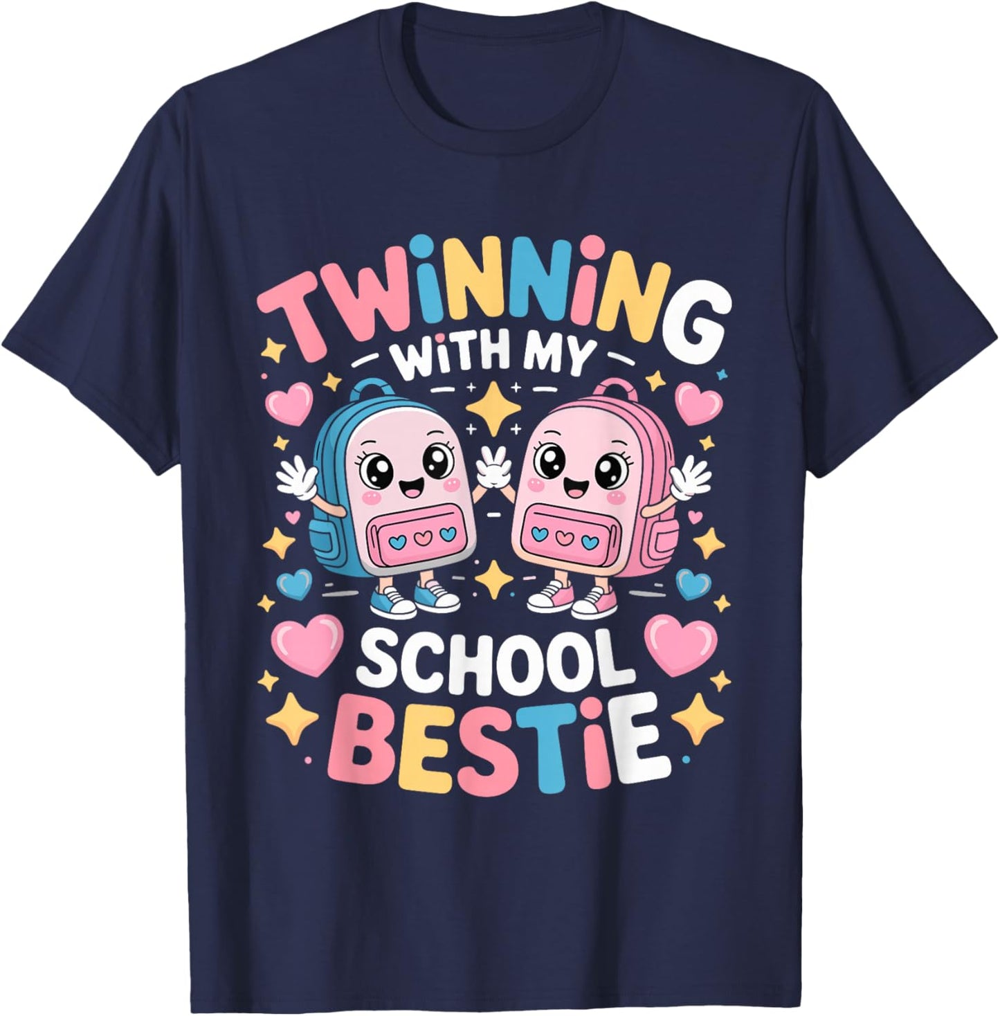 Twinning with My School Bestie Cute Matching Friend Twin Day T-Shirt - T-Shirt | Navy