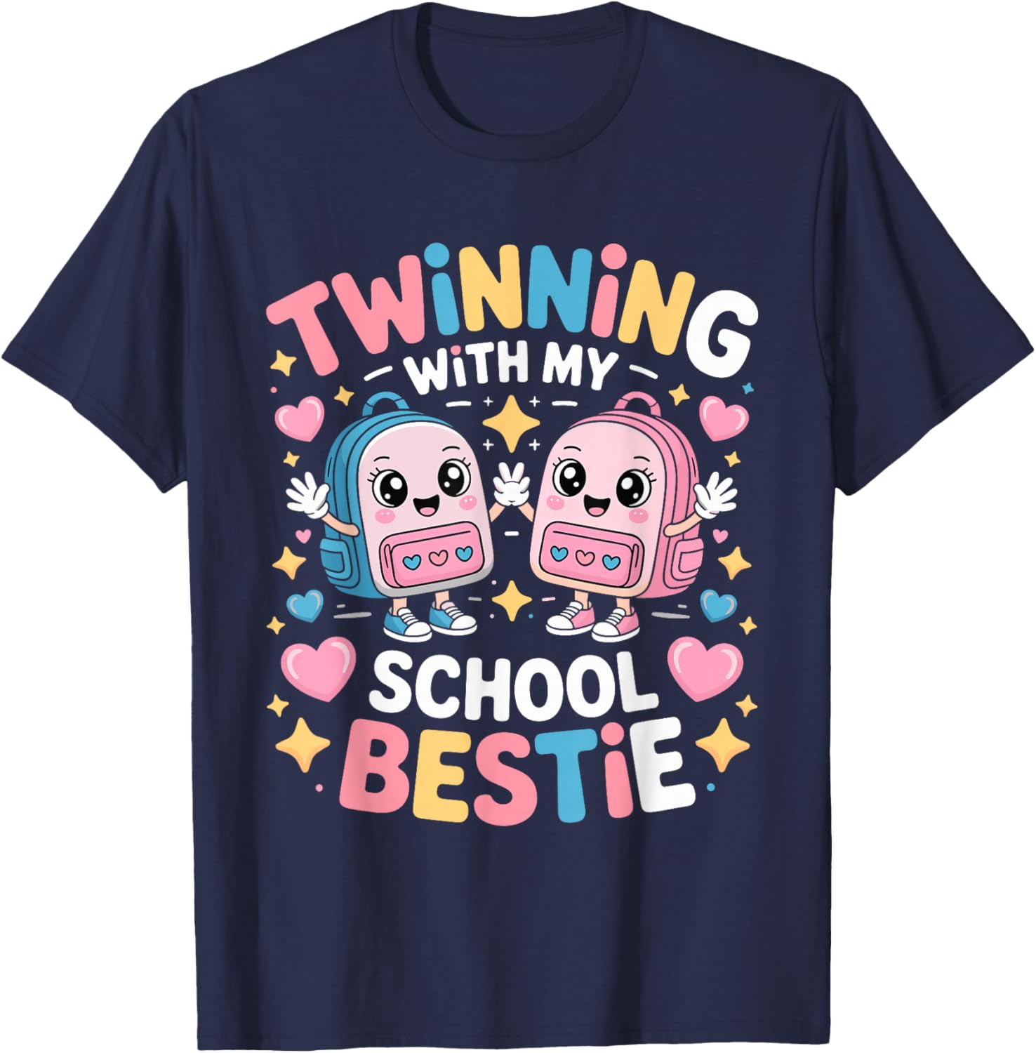 Twinning with My School Bestie Cute Matching Friend Twin Day T-Shirt - T-Shirt | Navy