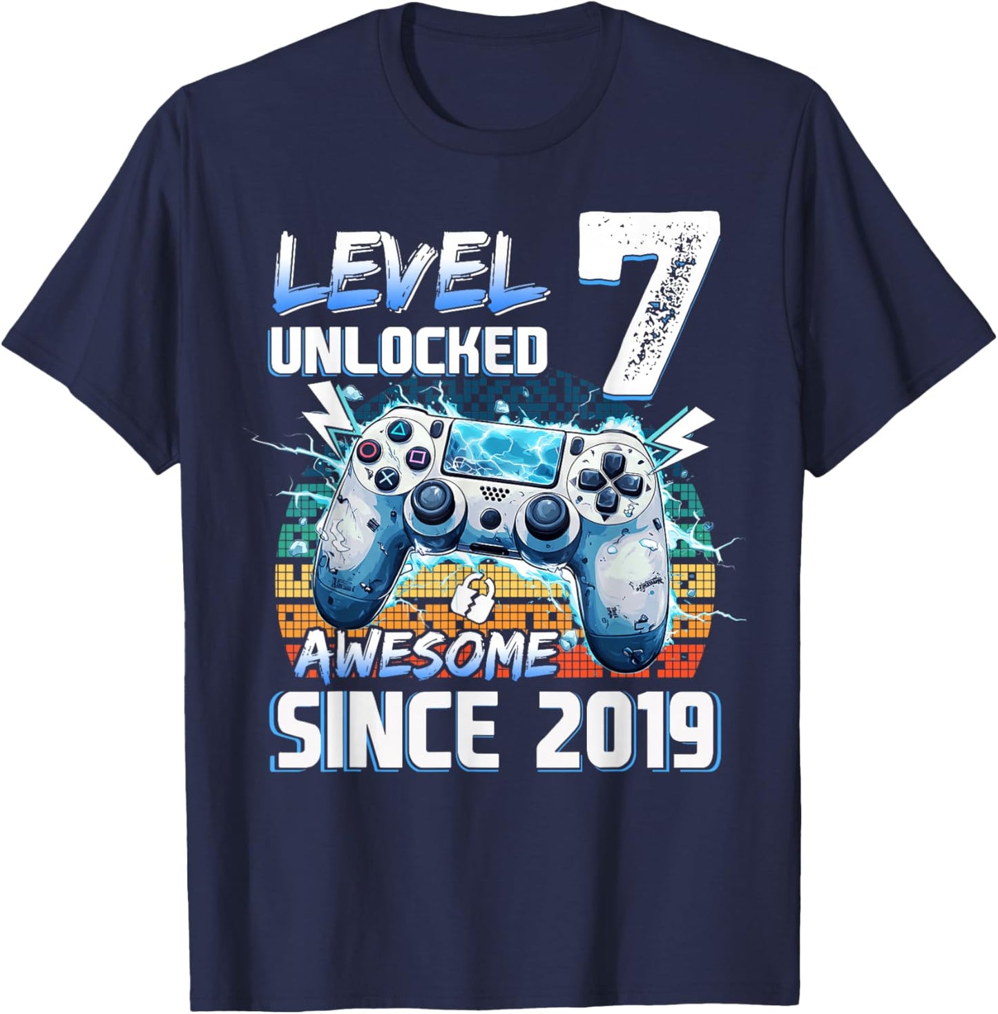 Level 7 Unlocked Video Gamer 7th Birthday T-Shirt - T-Shirt | Navy