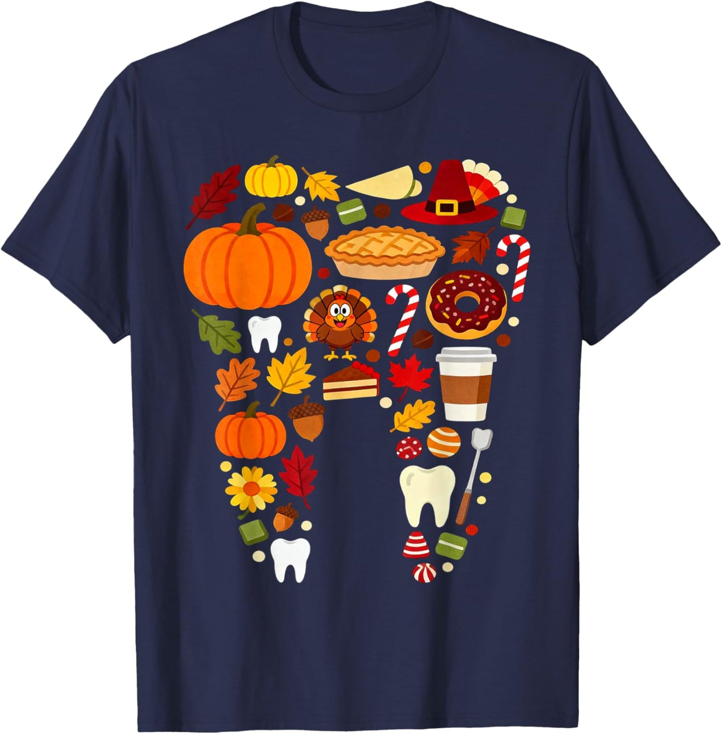 Thanksgiving Dental Tooth Fall Dentist Turkey Autumn Pie T-Shirt - T-Shirt | Navy