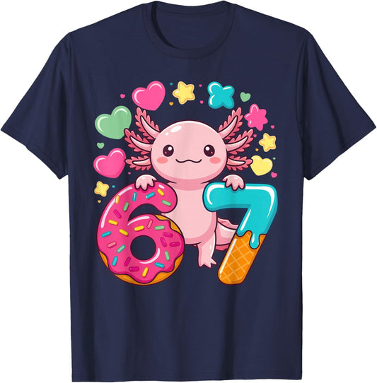 67 Axolotl Ice Cream Drip Cool Meme Funny Six Seven Humor T-Shirt - T-Shirt | Navy