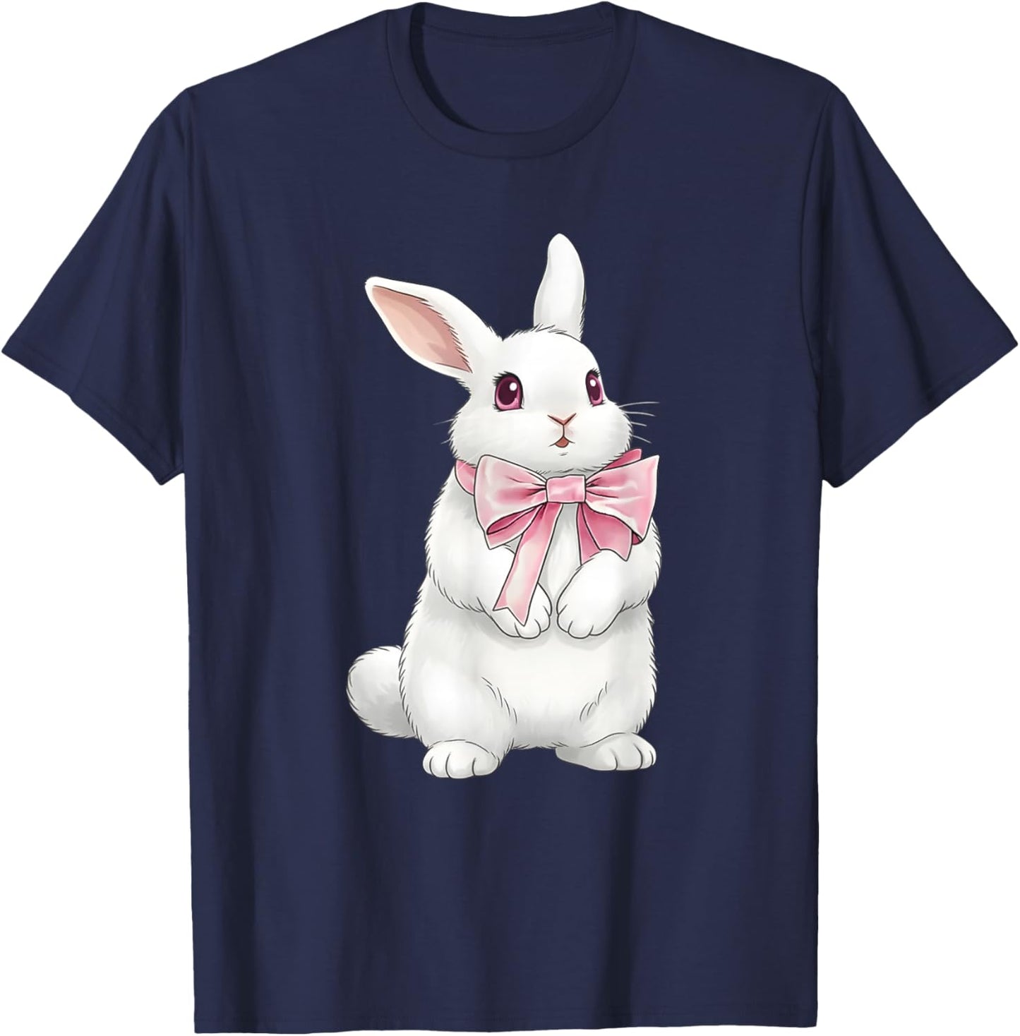 Coquette Bunny with Pink Ribbon Bow Funny Girls Valentine T-Shirt - T-Shirt | Navy