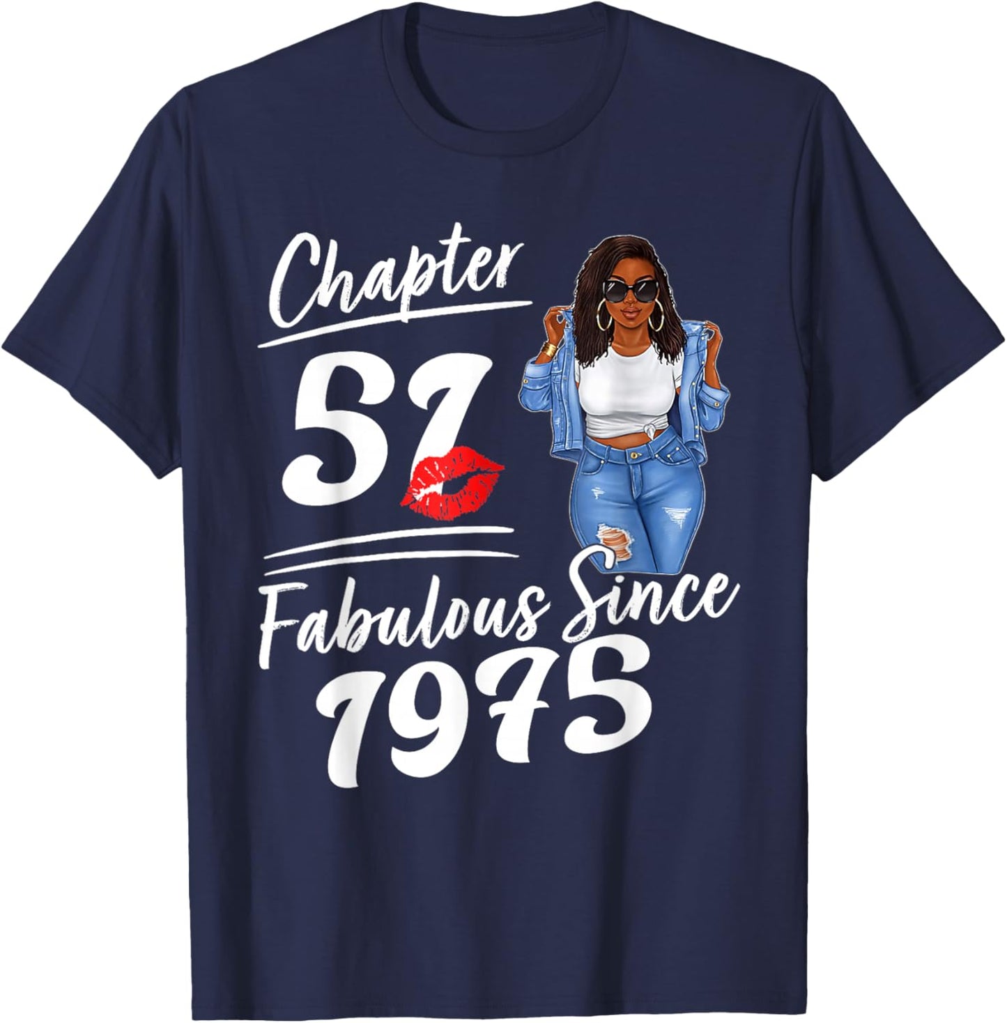 Chapter 51 Fabulous Since 1975 Afro Queen Birthday Girl T-Shirt - T-Shirt | Navy