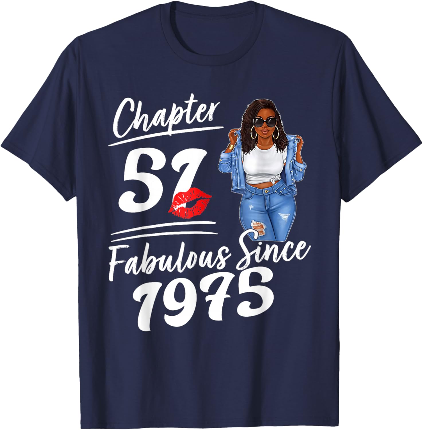 Chapter 51 Fabulous Since 1975 Afro Queen Birthday Girl T-Shirt - T-Shirt | Navy
