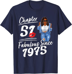 Chapter 51 Fabulous Since 1975 Afro Queen Birthday Girl T-Shirt - T-Shirt | Navy
