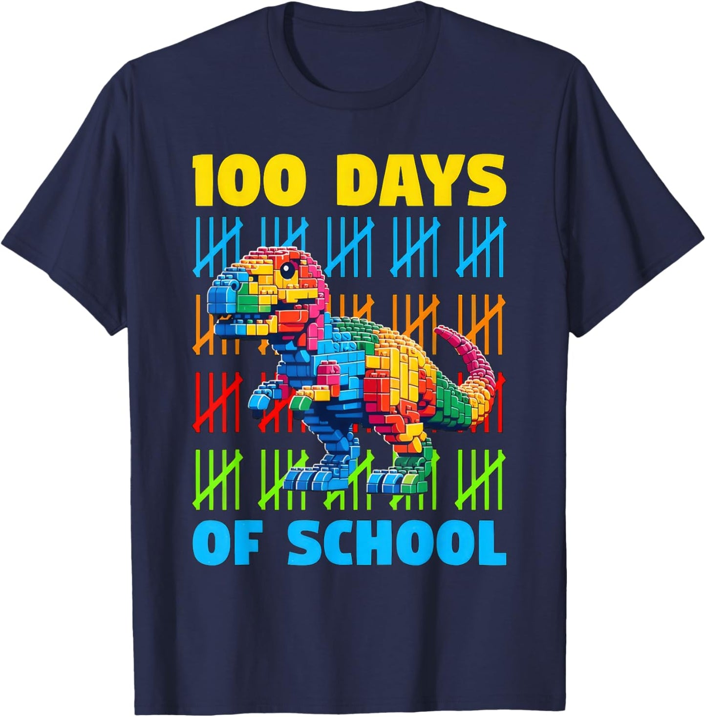 100 Days of School Dinosaur 100 Days Smarter 100th Day Kids T-Shirt - T-Shirt | Navy