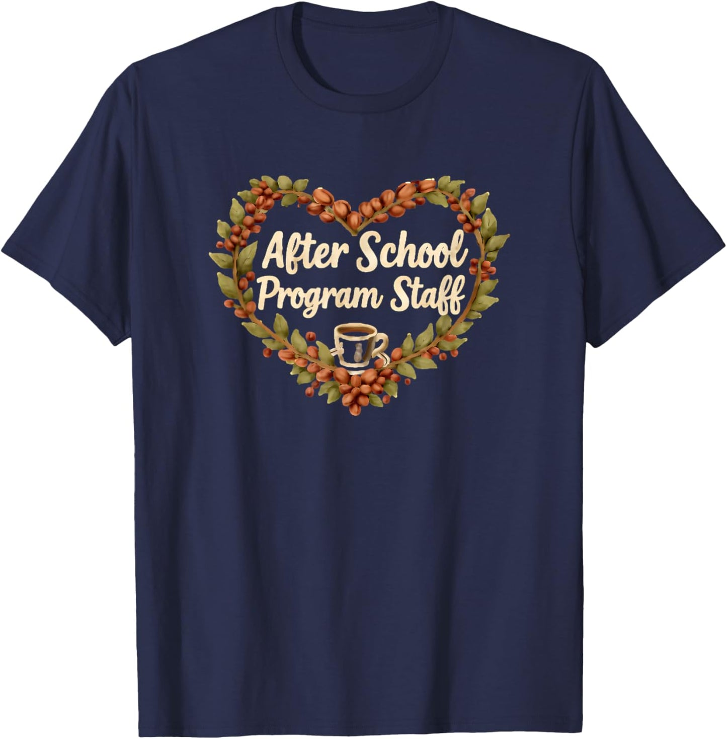 After School Program Staff Floral Coffee Cup T-Shirt - T-Shirt | Navy