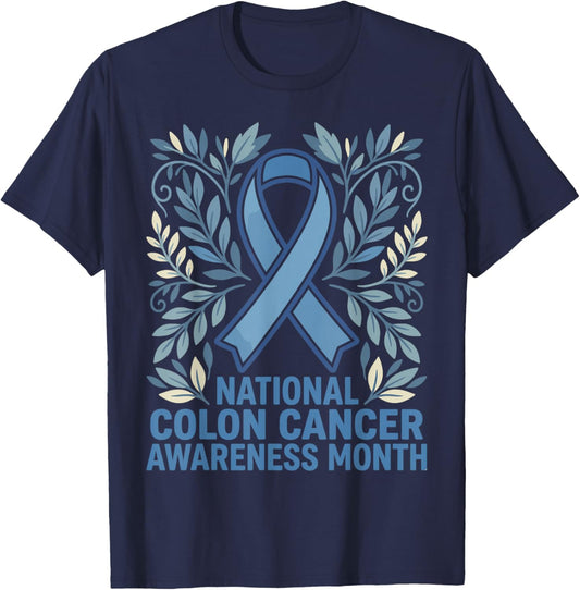 National Colon Cancer Awareness Month Blue Ribbon Men Women T-Shirt - T-Shirt | Navy
