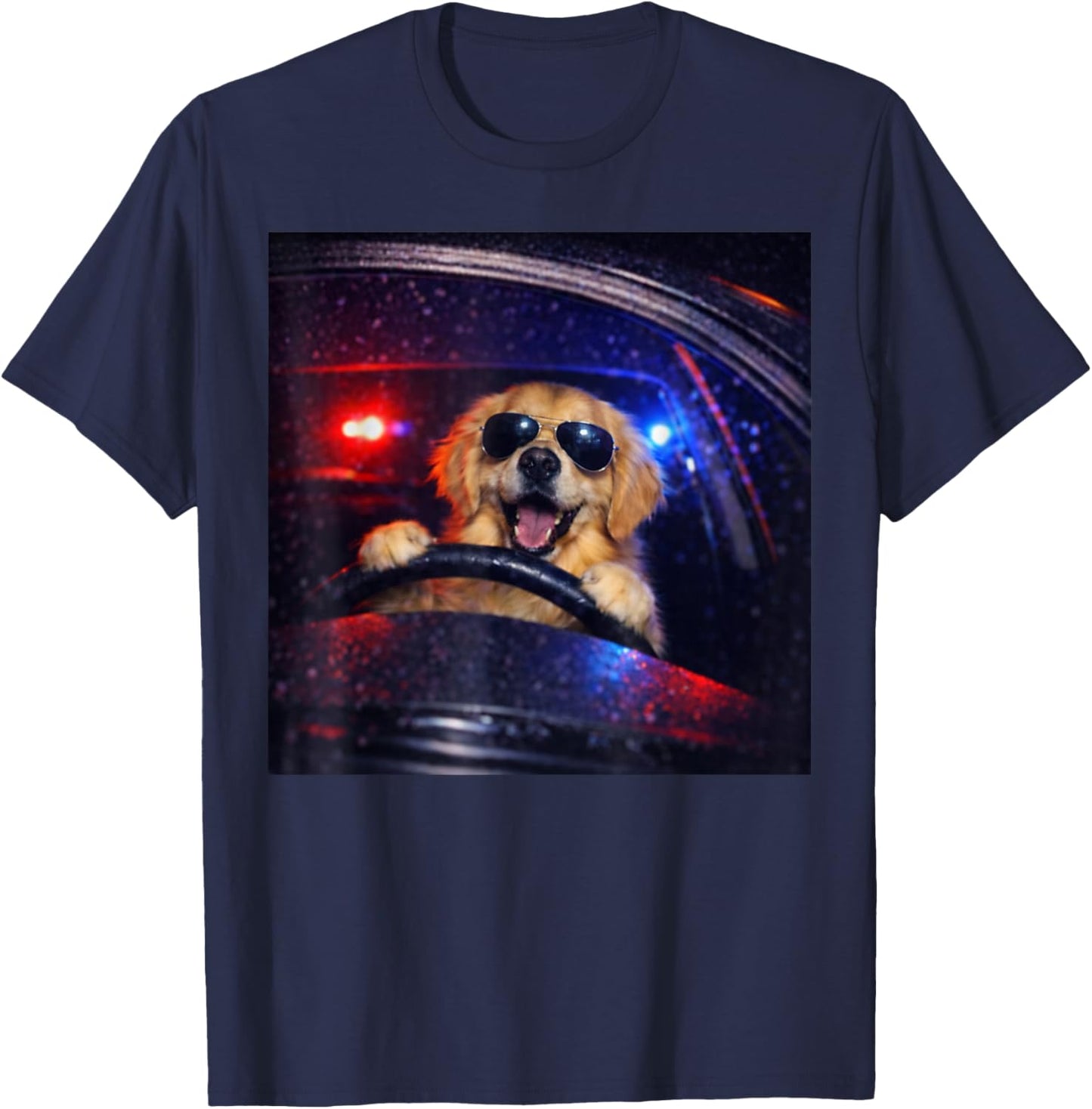 Funny Police Golden Retriever Driving Car Dog Meme Gen Z T-Shirt - T-Shirt | Navy