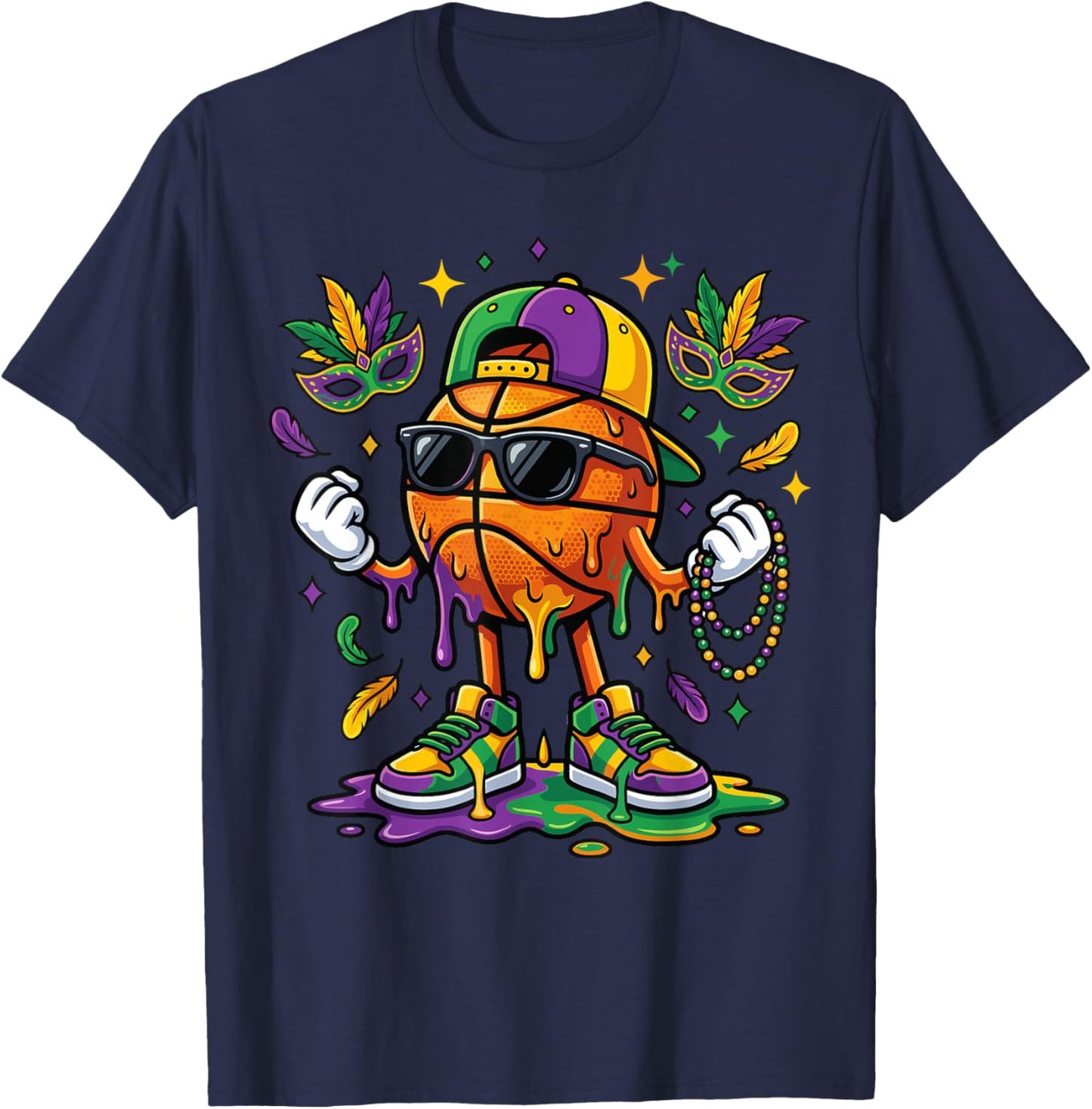 Basketball Ice Cream Drip Festival Carnival Mardi Gras Boys T-Shirt - T-Shirt | Navy