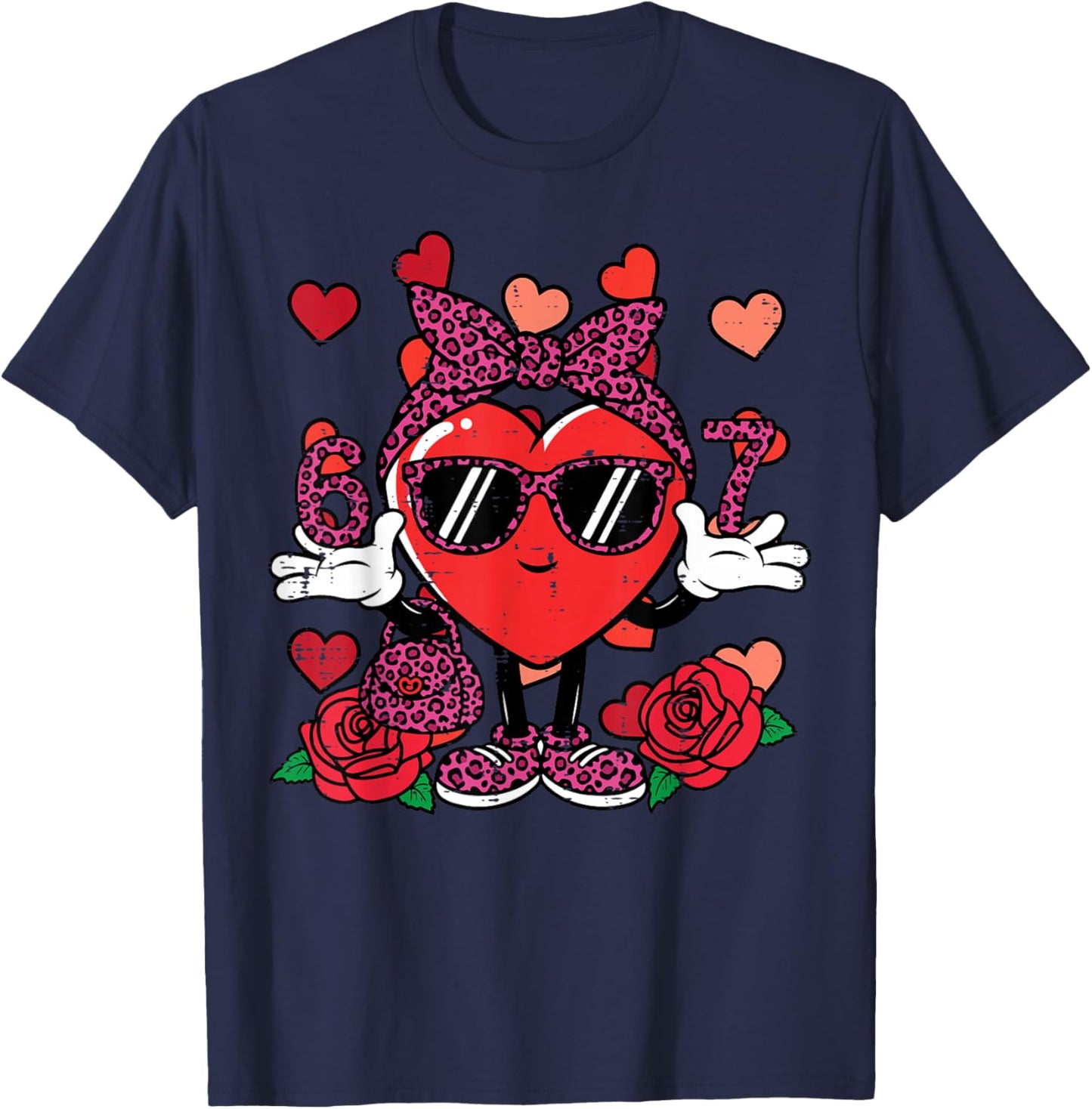 6 7 Valentines Day Cute 67 Valentine Meme Women Teacher Kids T-Shirt - T-Shirt | Navy